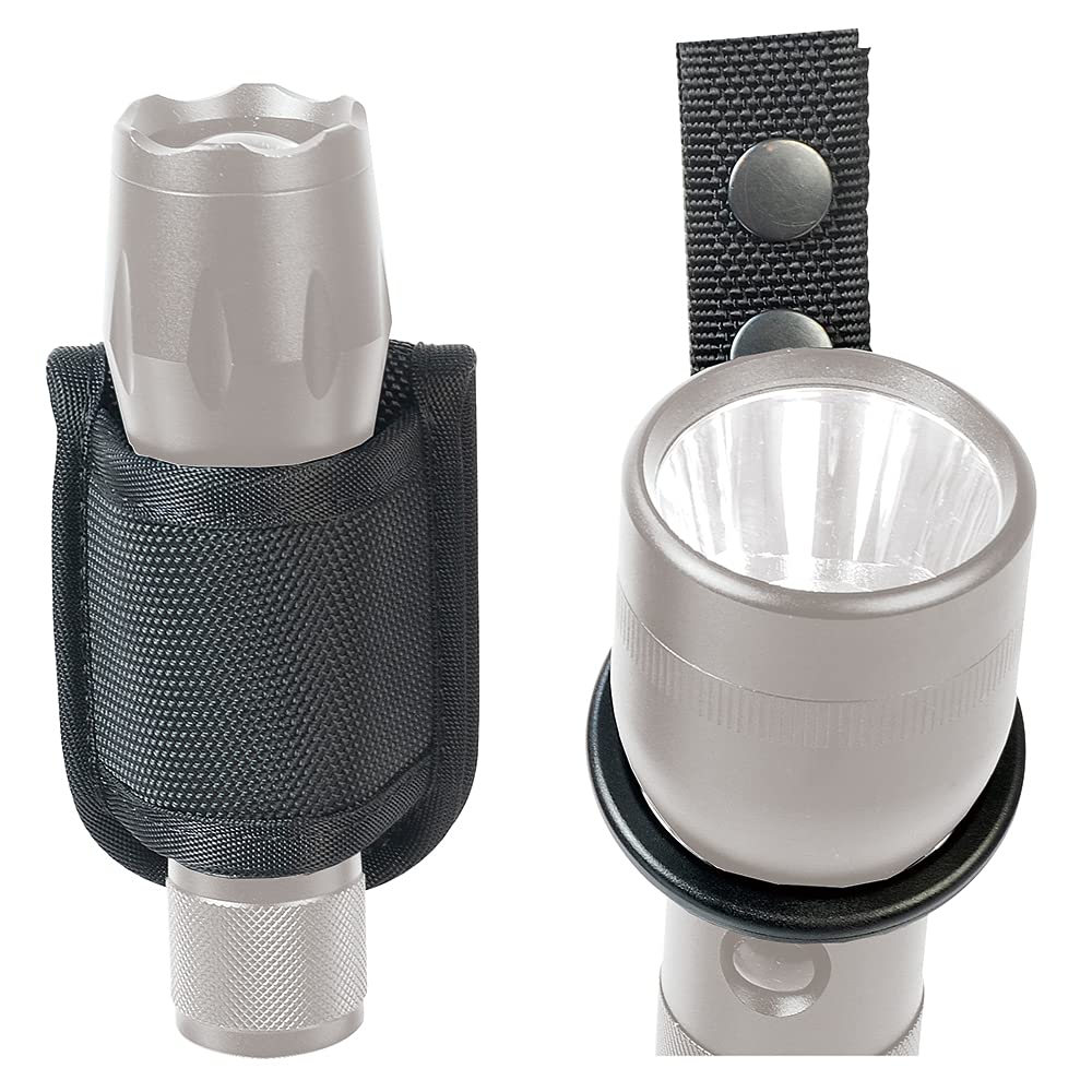 Taftacfr Compact Flashlight Holder(Open Top)+ Flashlight Ring Strap Holder Hold Mag Lite And Other D/C Cell Flashlights(Nylon Ou