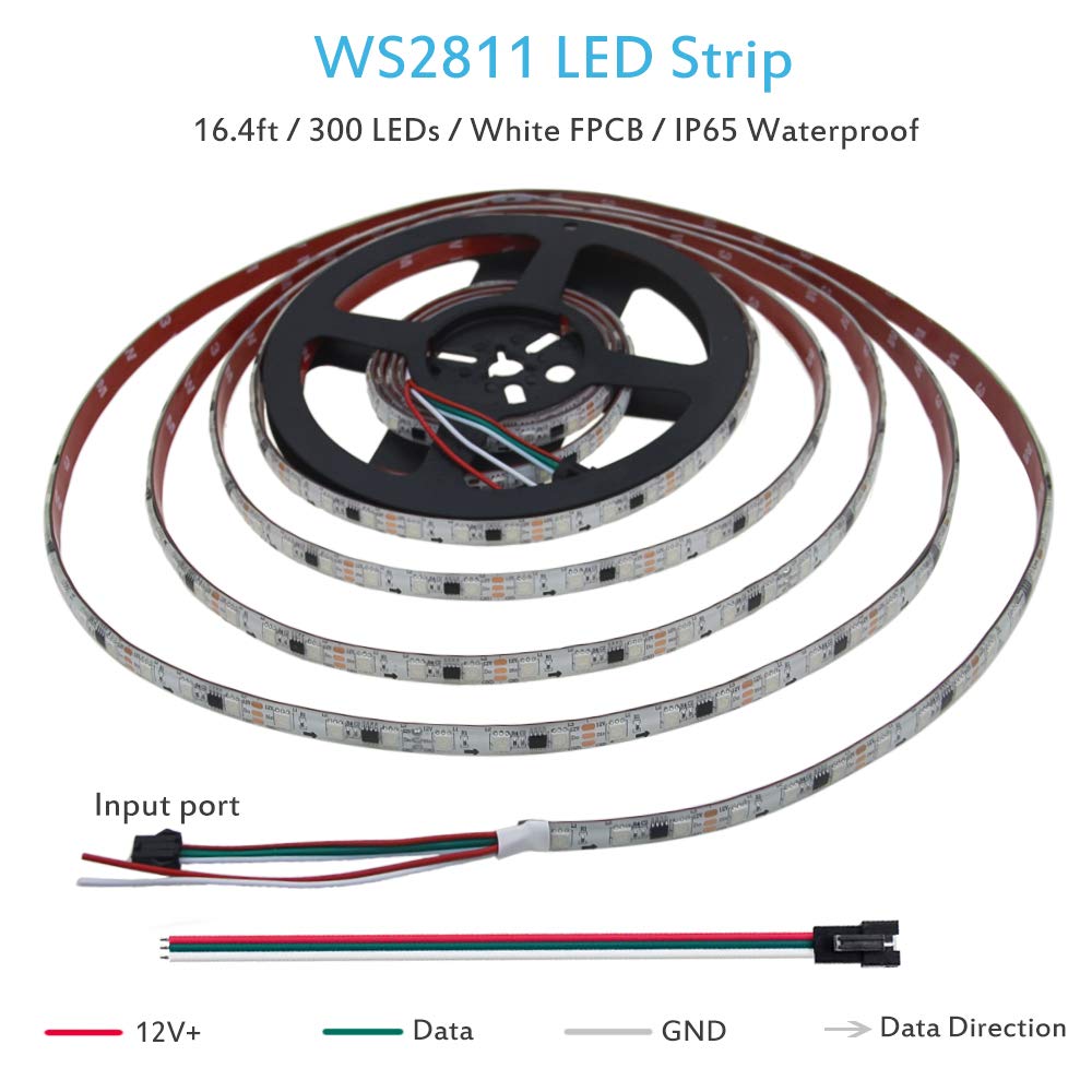 ALITOVE WS2811 RGB LED Strip Lights 16.4ft 300 LEDs Waterproof IP65 White FPCB Flexible Rope Light