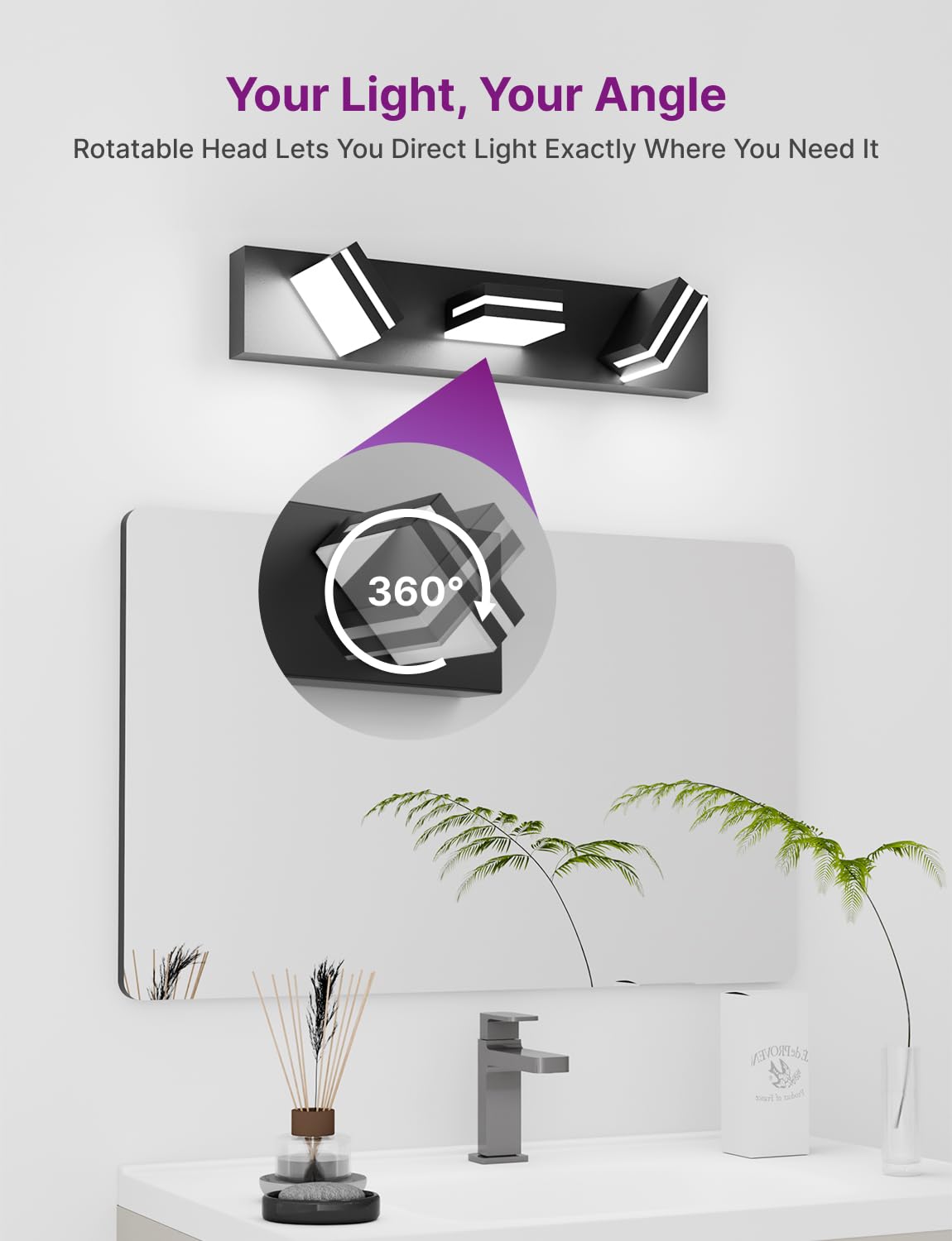 Likelgn Modern Bathroom Vanity Light, Dimmable LED, 22" 3-Light, Matte Black, Metal, Model VL3310