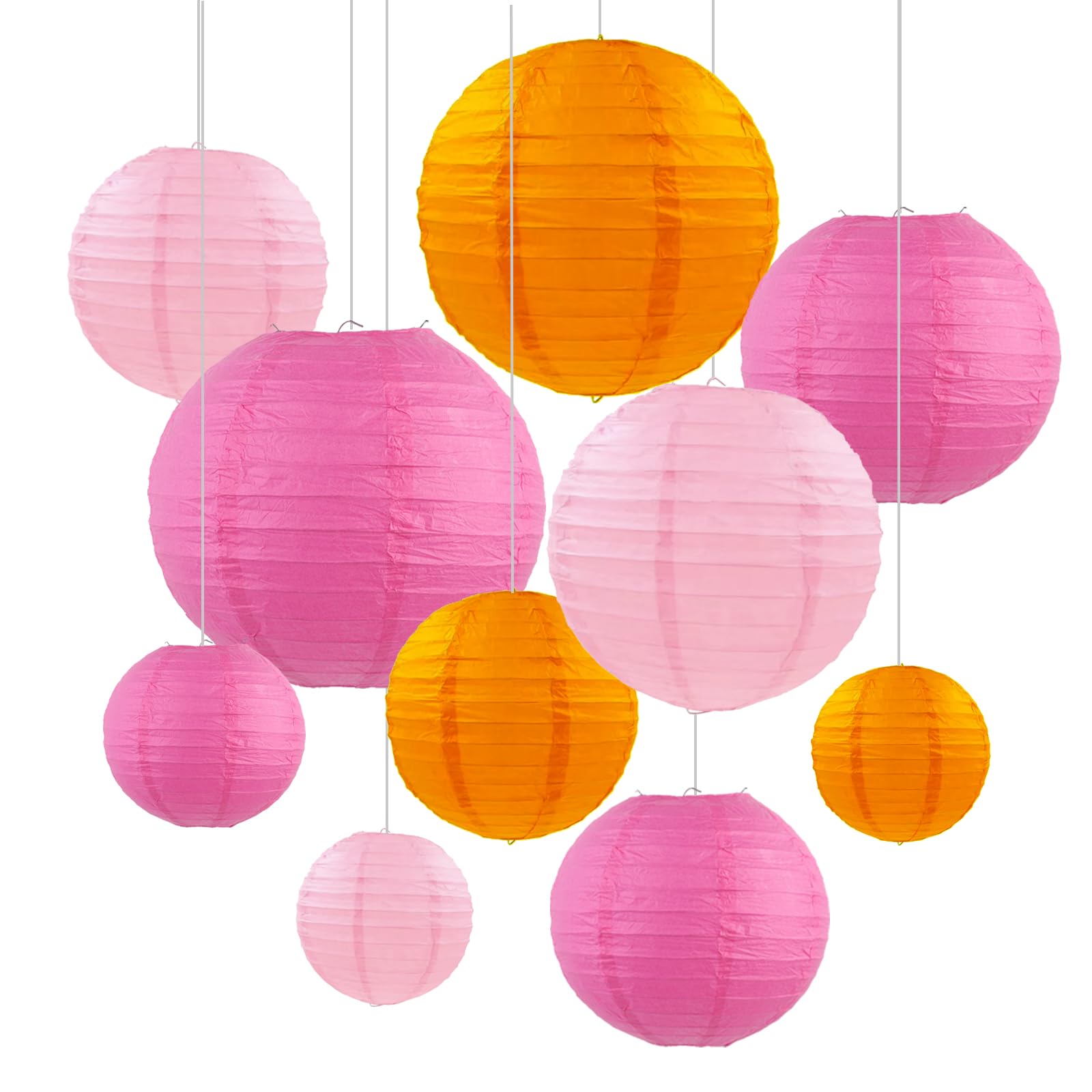 ZOOYOO 10Pcs Paper Lanterns Pink Orange Round Hanging Tissue Paper Lanterns Decorations for Birthday Wedding Graduation Baby Shower Mothers Day Fall Garden Home Decor
