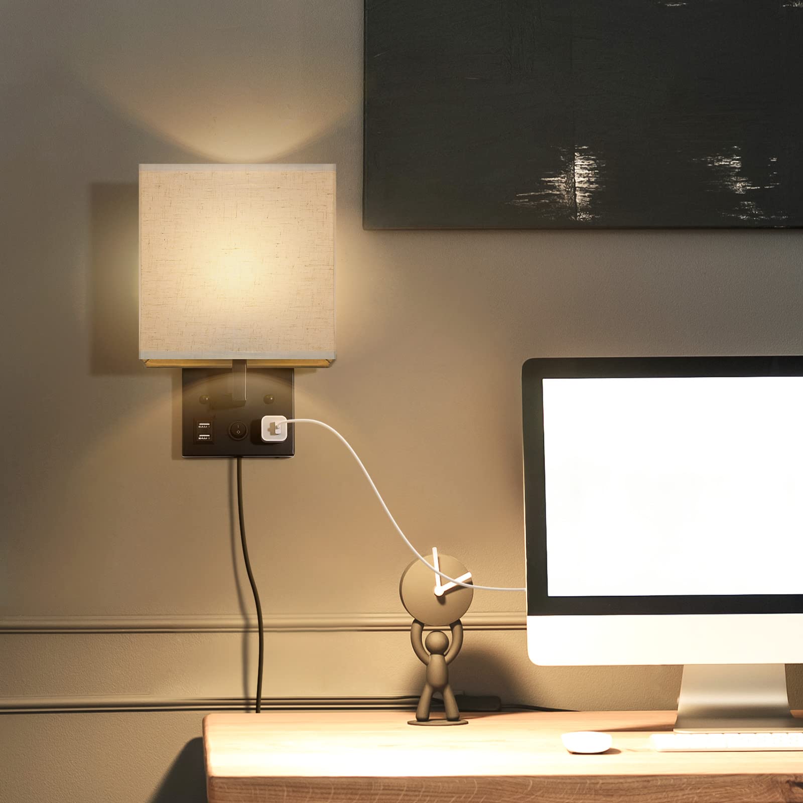 Vrisa Wall Sconces Wall Lamps for Bedrooms Set of 2 Plug in Bedside Lights Wall Mounted with USB Ports Outlet Wall Light Fixture