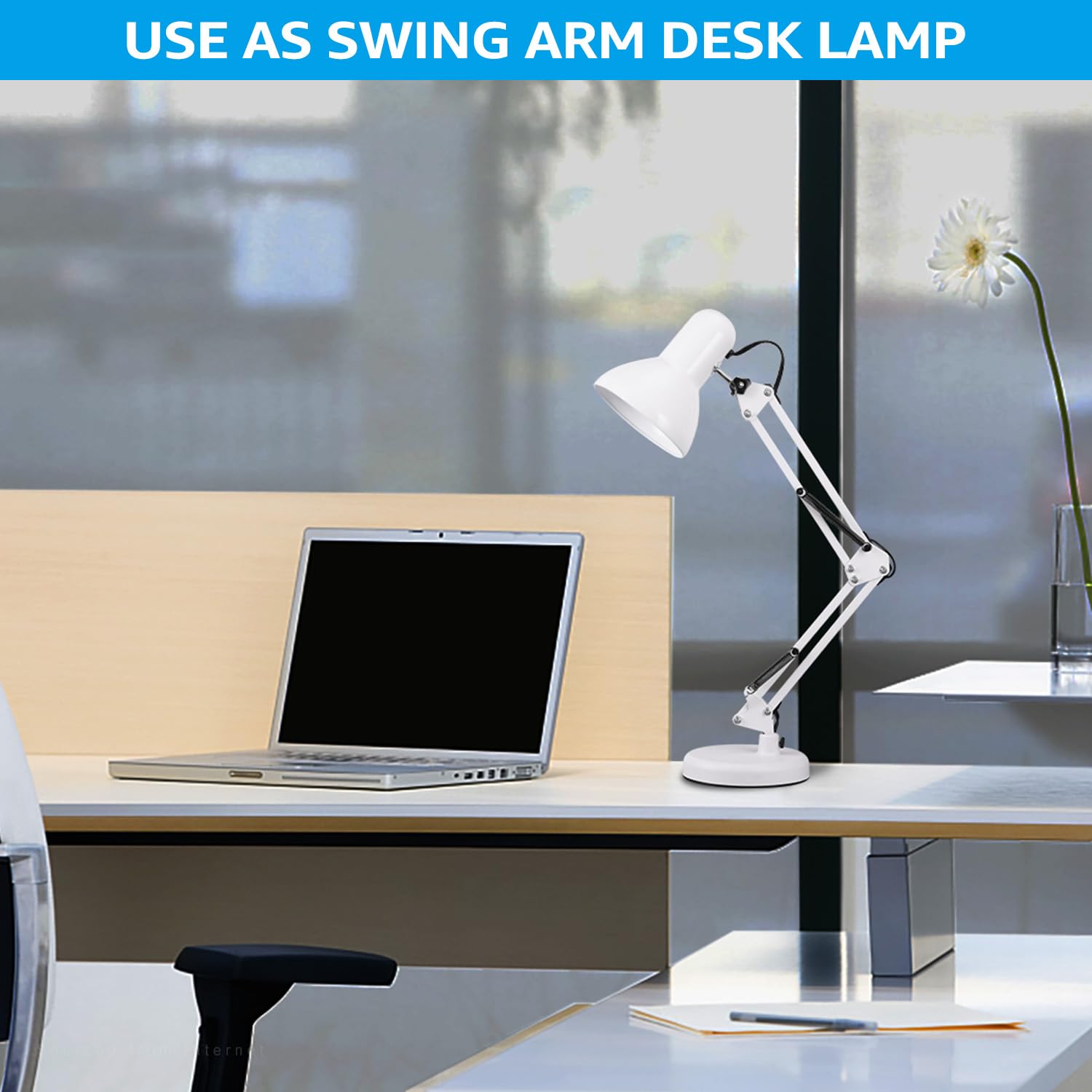 TORCHSTAR Metal Desk Lamp, Adjustable Gooseneck, Clamp Design, White, Model R1-ATSADEK-40WMWHT-V2, Ideal for Home Office & Study