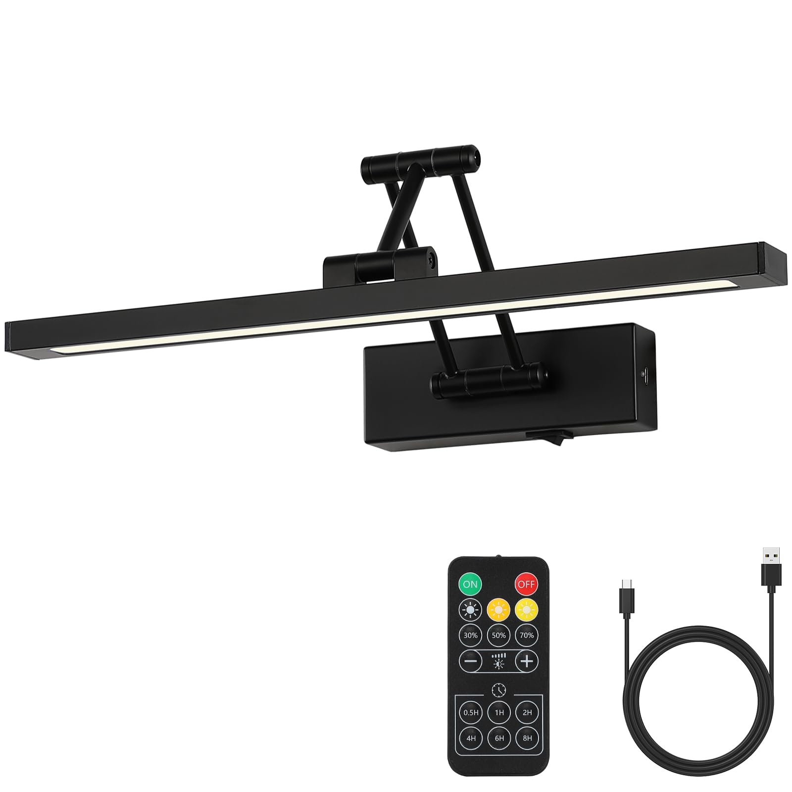Joossnwell Picture Light Battery Operated Art Lights for Painting with Remote Wireless Wall Light Dimmable and 3CCT Black Pictur