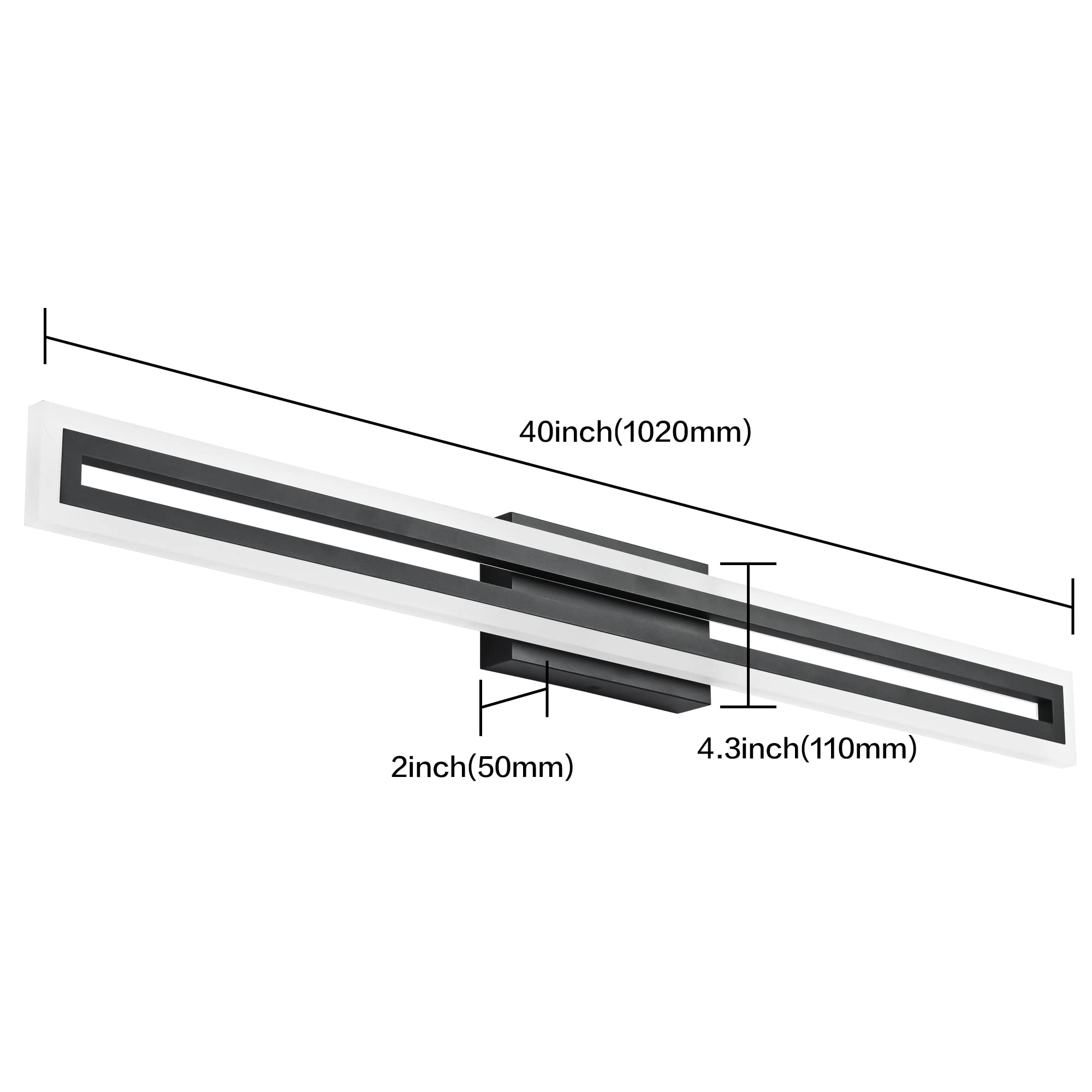 SOLFART 40 Inch LED Bathroom Vanity Light, Matte Black, 5 Color Adjustable, Aluminum, Model S8300-1020mm-6000K-5CCT