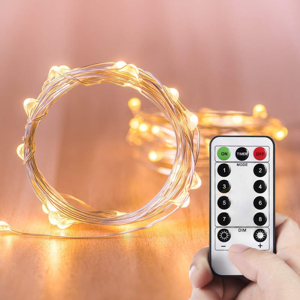 OakHaomie 6 Pack Fairy Lights - 20LED Warm White, 6.5ft Waterproof Silver Wire, Battery Operated with Timer & Remote, Model HM002