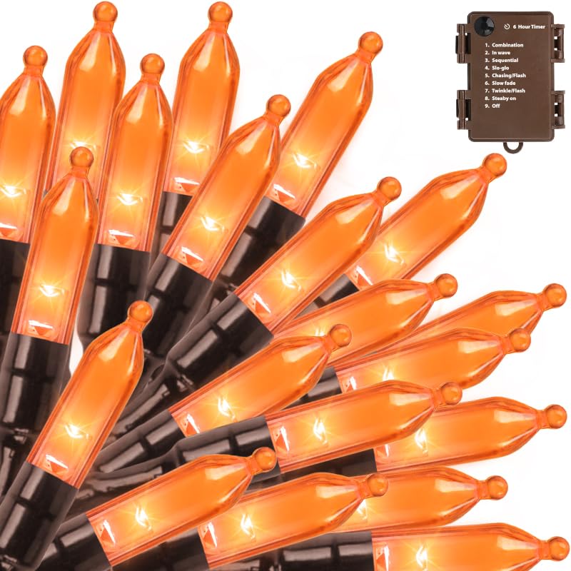 Orange Thanksgiving Mini Lights Battery Operated, 18Ft 50LED Autumn Fall String Lights, Timer 8 Modes Twinkle Orange Halloween L