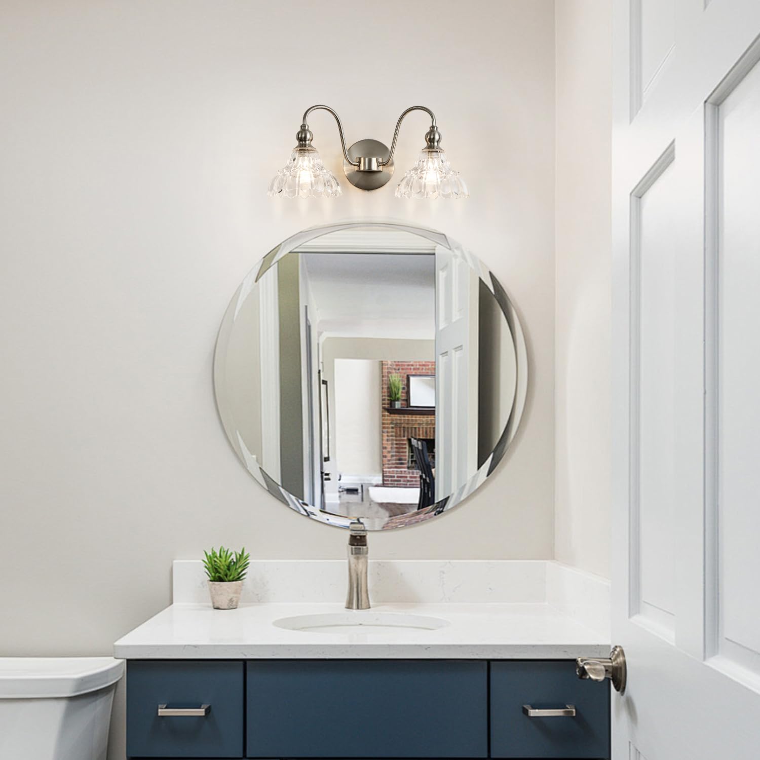 TLOLGT 2-Light Bathroom Vanity Light Fixtures, Brushed Nickel, Glass, Model SN66-2, Modern Vintage Wall Sconces for Home Decor