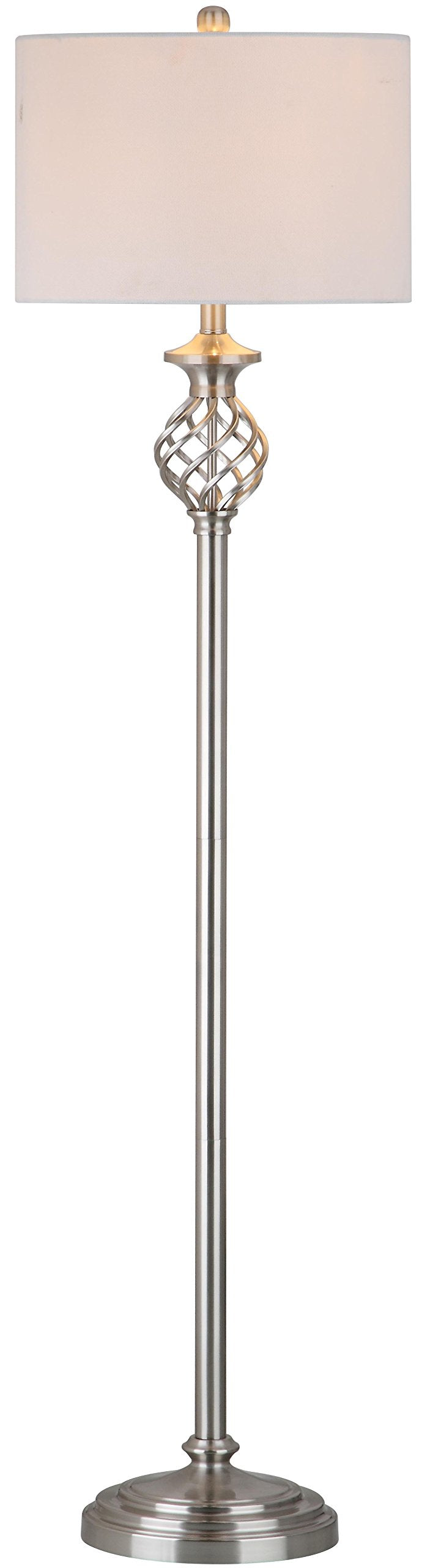 SAFAVIEH Lighting - Sophia 60-Inch Standing Floor Lamp - Pewter - Fabric Drum Shade - Glam Slim-Pole Design - Ideal for Living R
