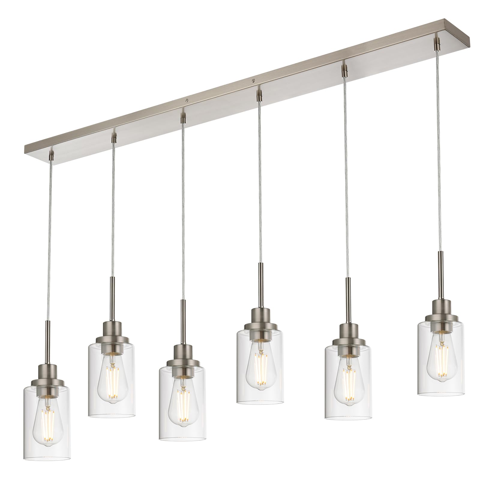 WINSHEN 6-Lights Pendant Lighting for Kitchen Island in Brushed Nickel, Ceiling Light Fixtures with Adjustable Hanging Wire & Cl