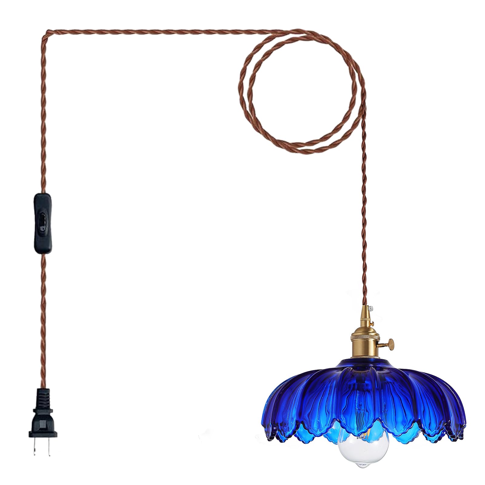 Xzhgcee Plug In Pendant Light: Hanging Light Plug In Fixture Bule Glass Hanging Lamp  Pendant Lighting For Kitchen Island  Bedroom  Dining Room  Living Room  E26 No Bulb