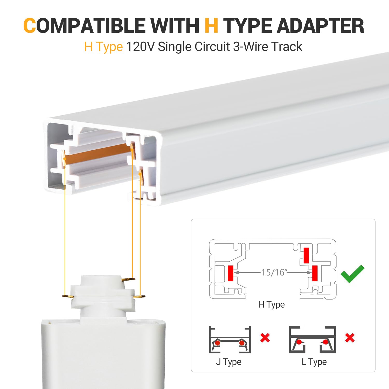Vanoopee 13Ft H Track Lighting Rails Kit - White Aluminum, End Caps & Live End Connector