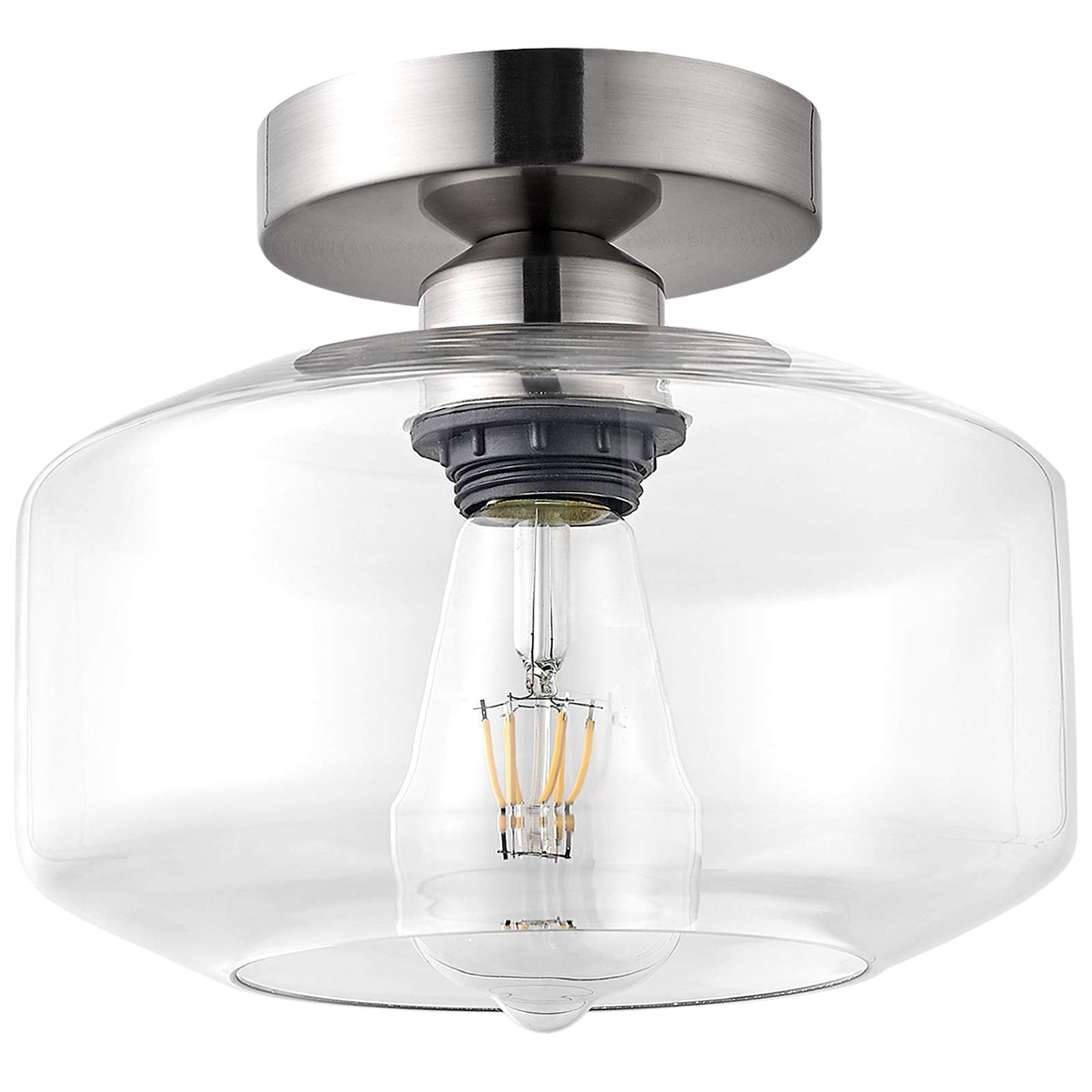 Tehenoo Semi Flush Mount Ceiling Light,Clear Glass Shade, E26 Socket,Brushed Nickel Ceiling Light Fixtures For Hallway,Entryway,