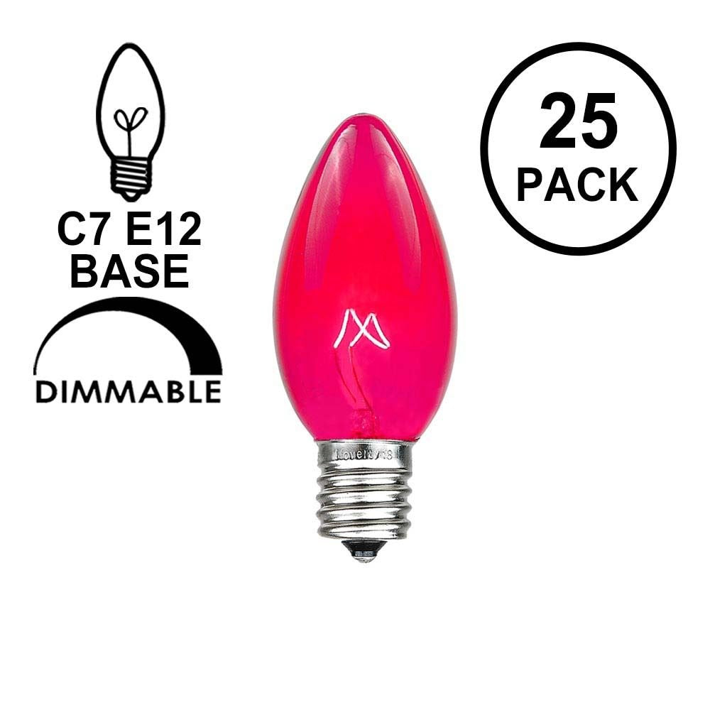 Novelty Lights Christmas Replacement Bulbs - Outdoor Individual Bulbs For Events, Holiday Parties, Patios, And More - C7/E12 Candelabra Base, 5 Watt Lights (Pink, 25 Pack)