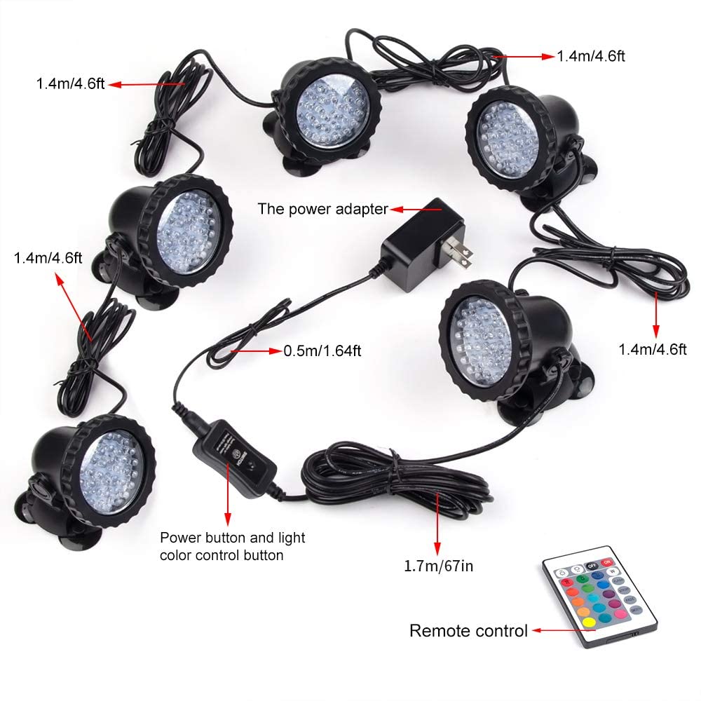 SHOYO Underwater Landscape Spotlight, Waterproof IP68, 36 LED Color Changing, Dimmable, Set of 5, Acrylonitrile Butadiene Styrene