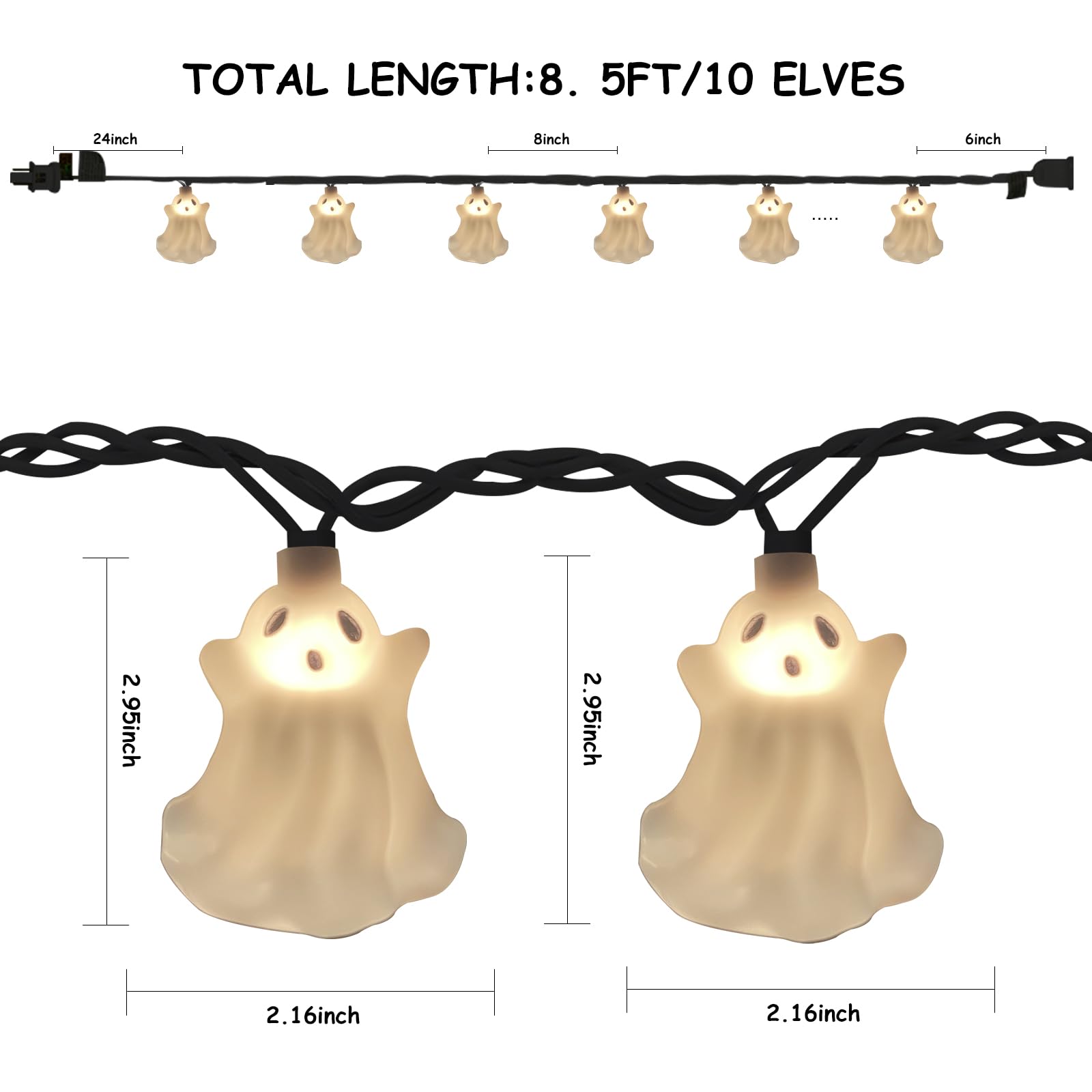 GOOTHY Halloween Ghost String Lights, 8.5Ft Waterproof Fairy Lights, 10 White Genie Lights for Patio, Garden, and Bedroom Decor
