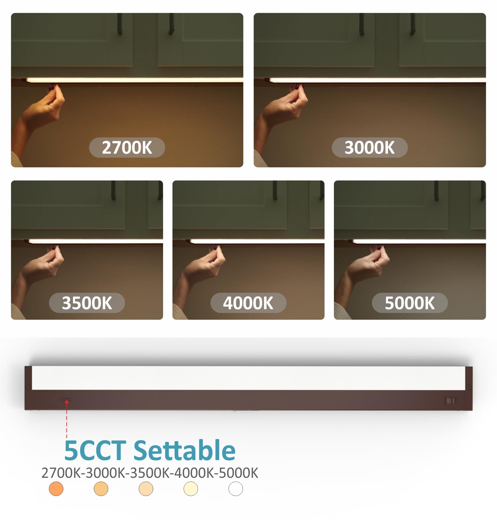 Leetdud LED Under Cabinet Lighting, Dimmable 5 Color, 32 Inch, 16W, Bronze, Model AirKitPro3216WU-TPTC-D-BR, Hard
