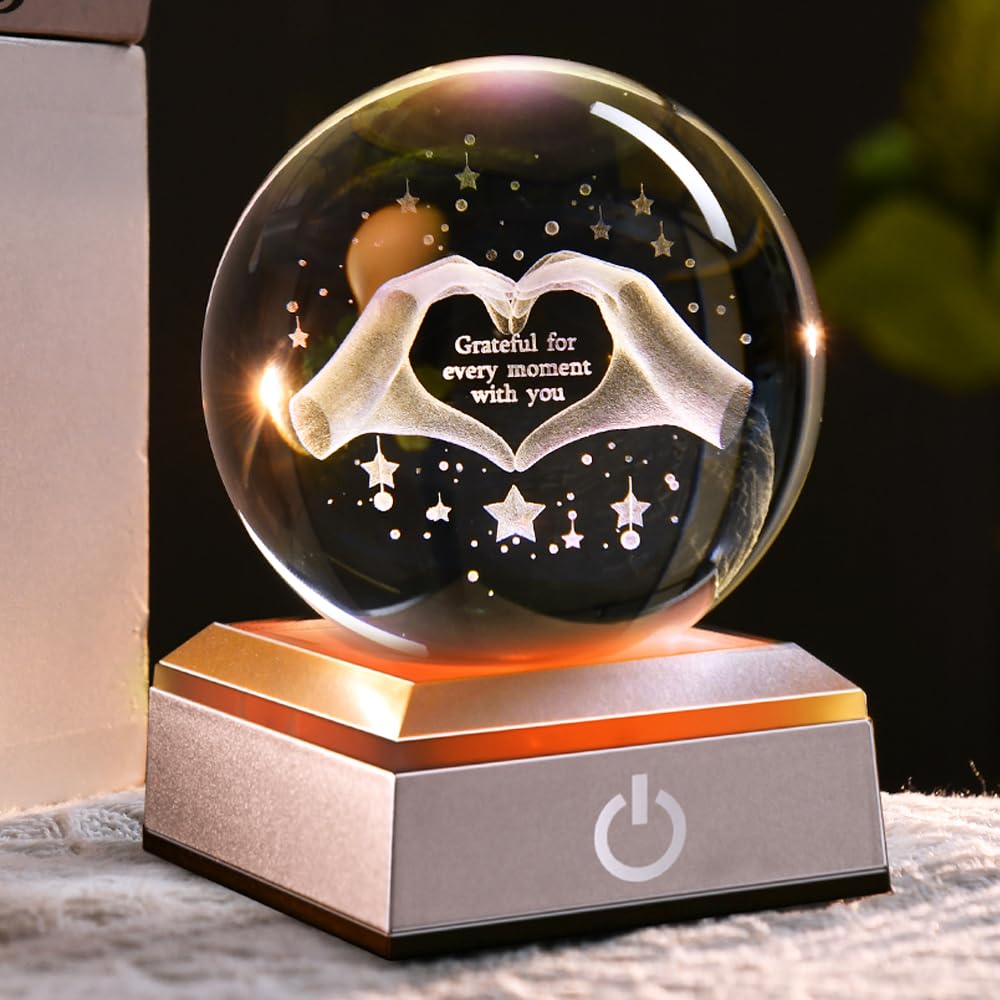 ZRENJHUS 3D Heart Couple Gifts for Women Crystal Ball Lover Gift for Wife Grateful Glass Ball Gifts for Wife Girlfriend Mom Daughter Friends