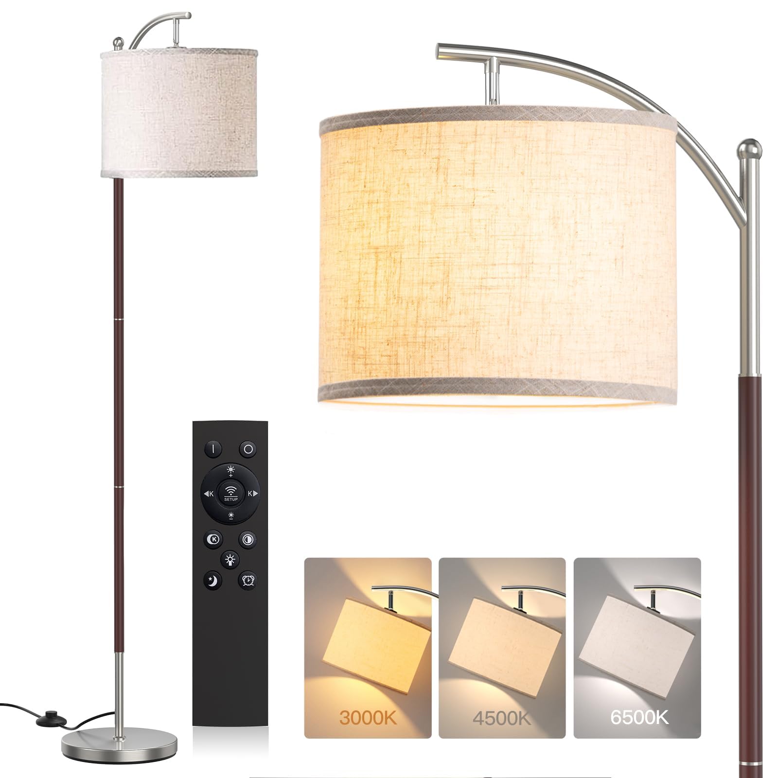 addlon Floor Lamp for Living Room with Remote, Dimmable Standing lamp with Linen lampshade for Bedroom, Office, Lamps with 9W LE
