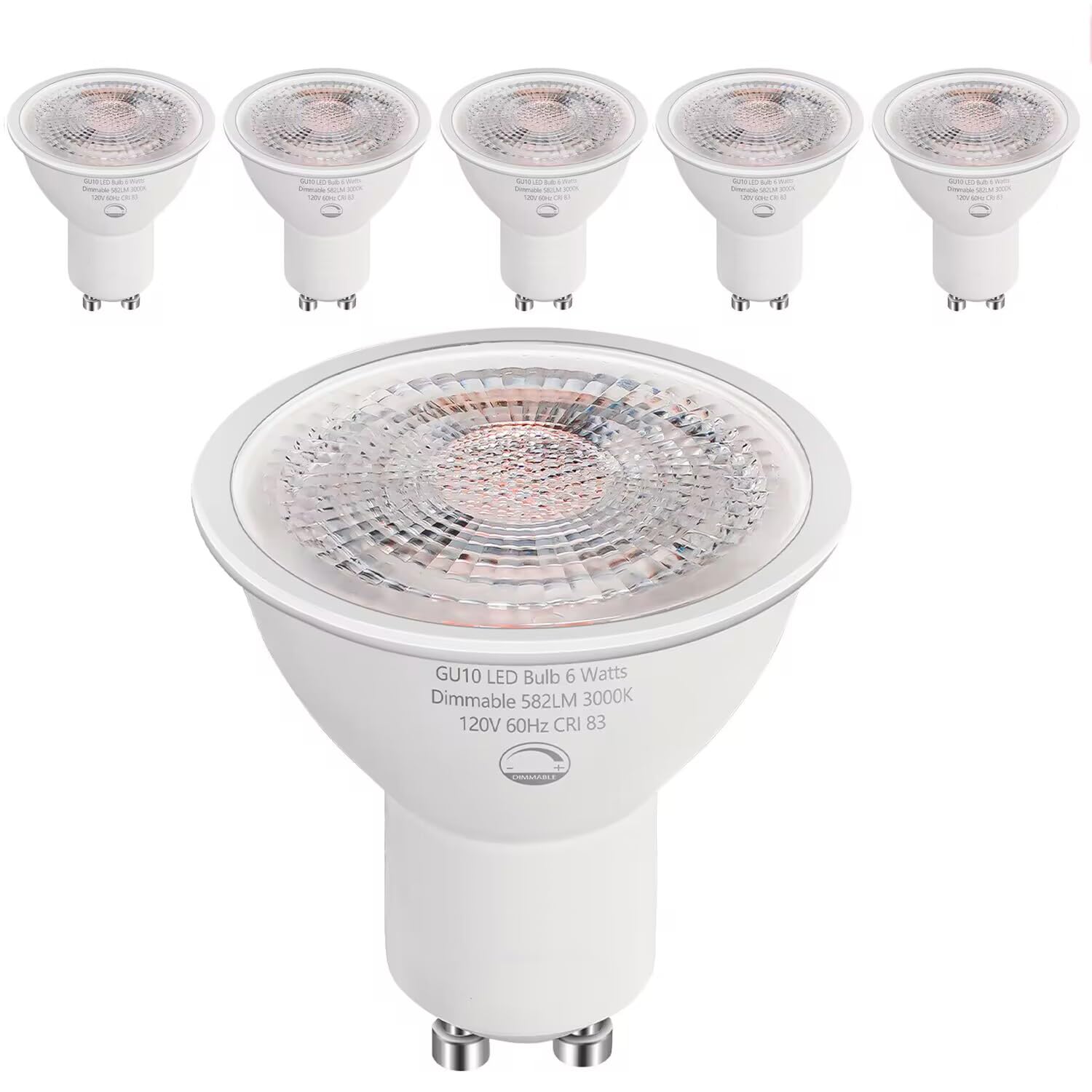 SETEN 6-Pack GU10 LED Bulbs Dimmable,6W (50W Equivalent), 3000K Soft White 582 Lumens, Perfect for Recessed Lighting, Track Ligh