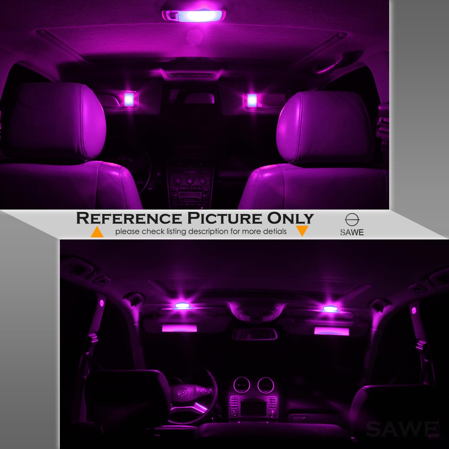 SAWE LED License Plate Dome Map Lights Bulbs, 5-SMD, Pack of 8, Pink/Purple