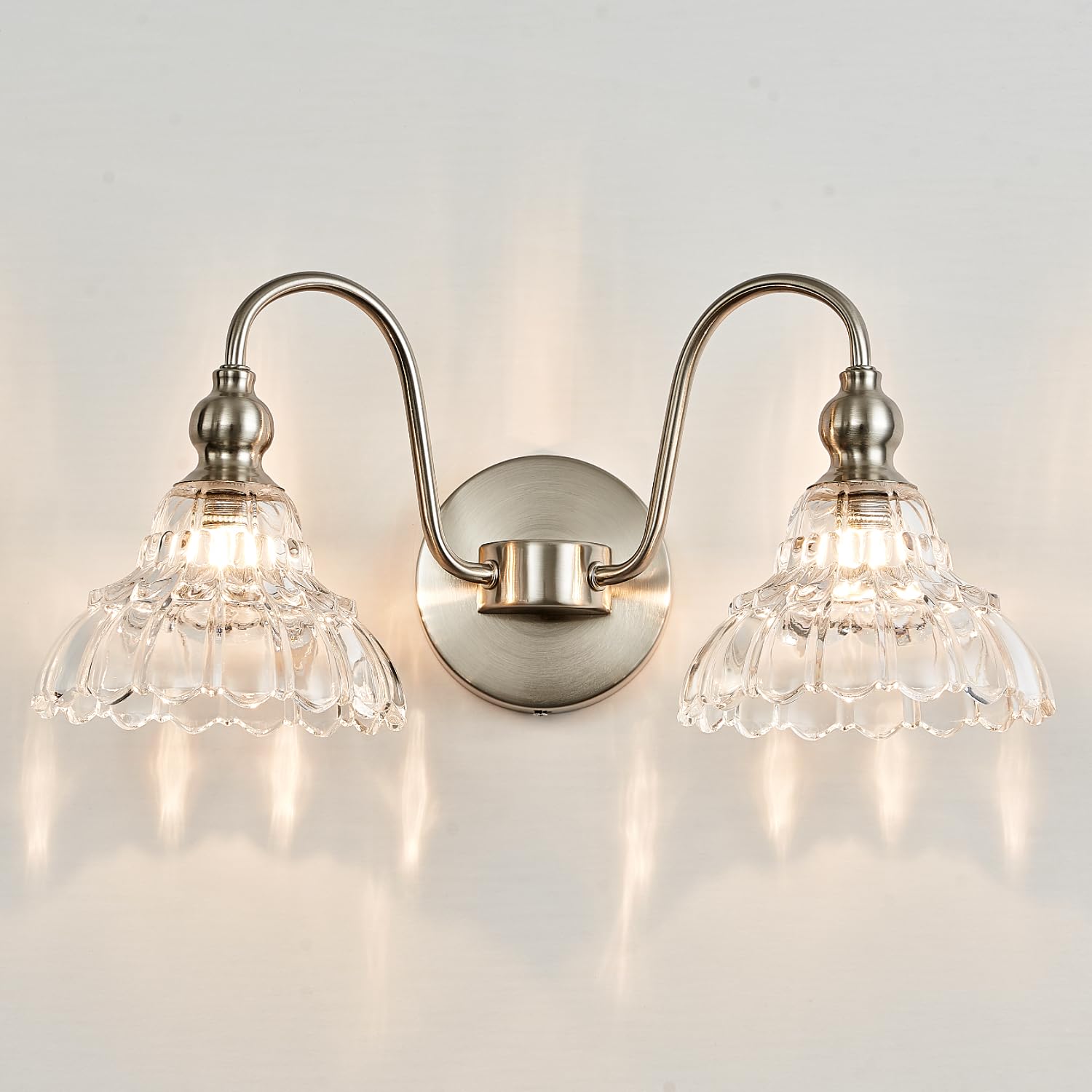 TLOLGT 2-Light Bathroom Vanity Light Fixtures, Brushed Nickel, Glass, Model SN66-2, Modern Vintage Wall Sconces for Home Decor