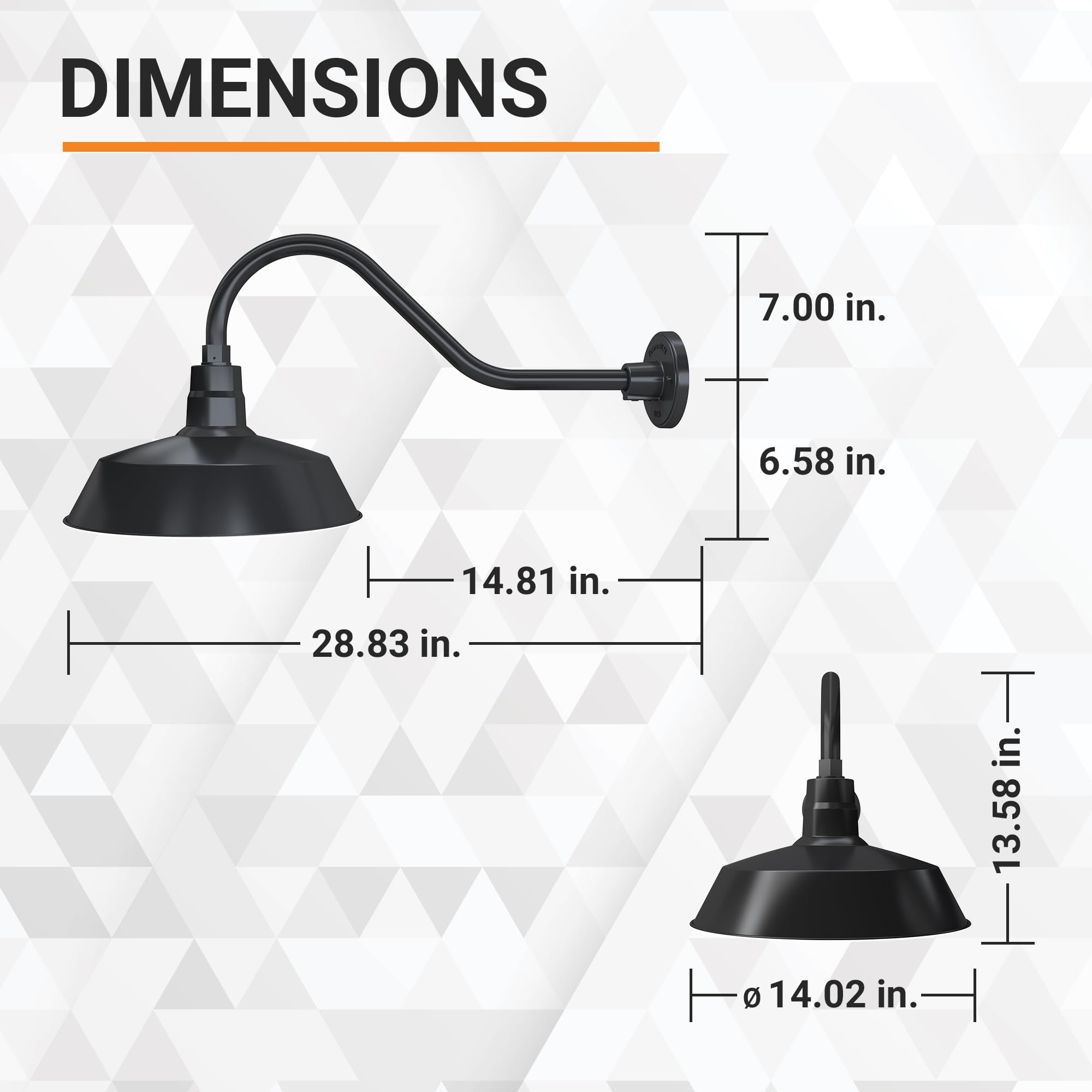 HTM LIGHTING SOLUTIONS 14in. Gooseneck Barn Light Fixture - Satin Black, Alloy Steel, Wall Sconce, Model SBL14-BK-SGN22-BK-9