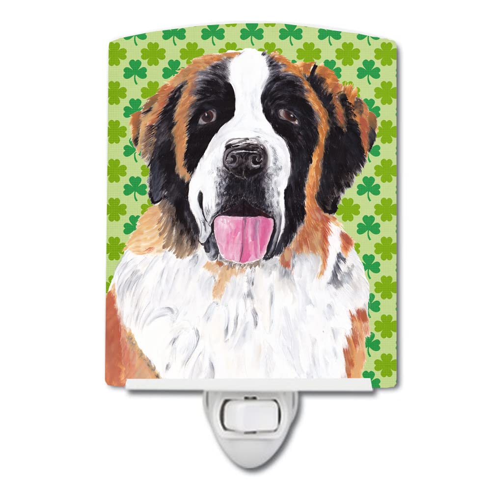 Carolines Treasures Ceramic Night Light, Saint Bernard Shamrock, UL-Certified, 6x4x3in, Multicolor, Model SC9302CNL