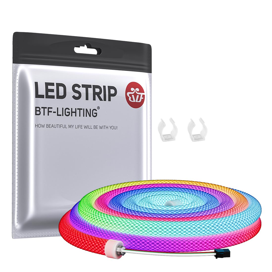 BTF-LIGHTING Neon LED Strip, 3.2FT Multicolor, WS2811/WS2812B, Flexible Nylon, IP67 Waterproof, Model D153601M5V50
