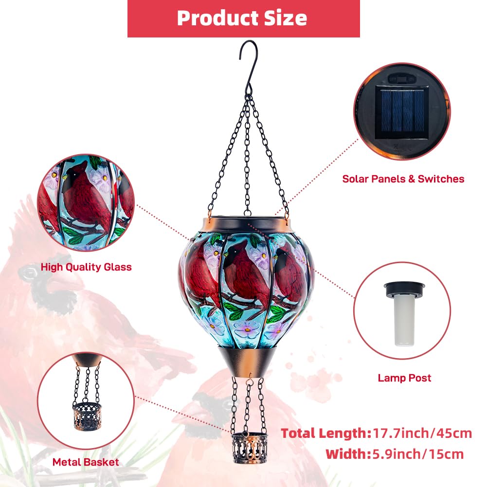 DREAMSOUL Butterfly Mosaic Hot Air Balloon Solar Lantern Hanging Glass Decorative LED Light Solar Lanterns Outdoor Waterproof