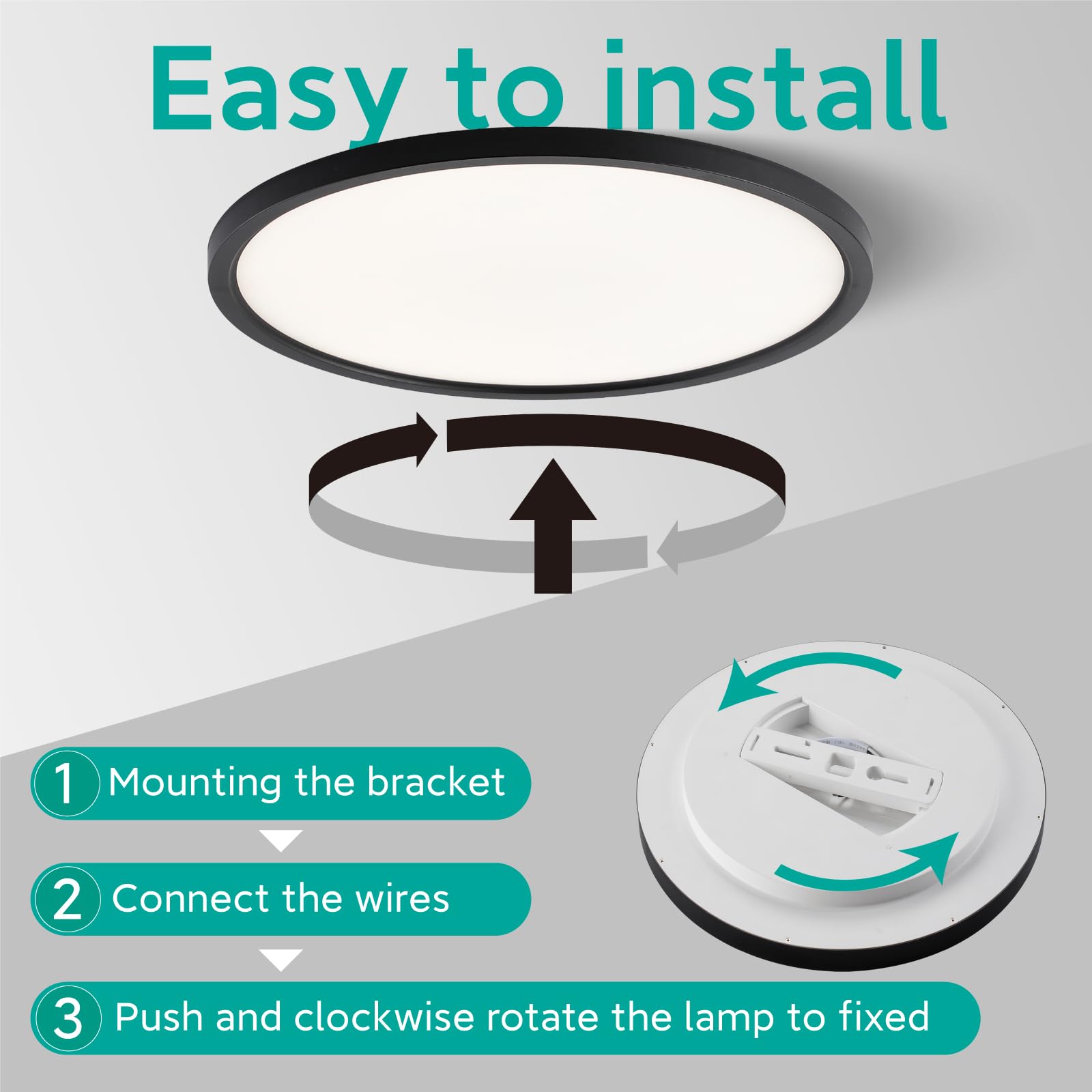 Black Ceiling Light Fixture 2 Pack With Remote Control, With 3000K Warm Nightlight, 12Inch 24W Flush Mount Ceiling Light, 3 Ligh