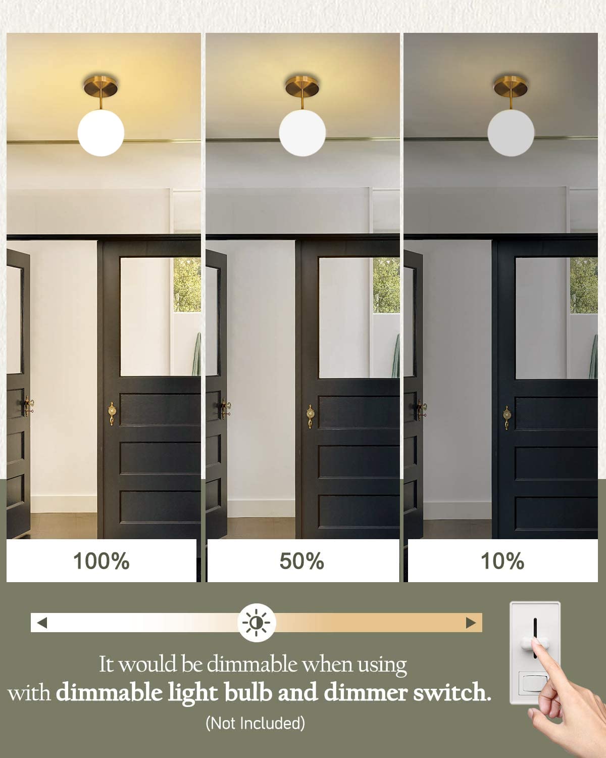 Gold Globe Semi Flush Mount Ceiling Light,Mid Century Modern Light Fixture Ceiling,Globe Ceiling Light For Hallway Living Room Kitchen Bedroom Storage Schoolhouse Laundry(Bulb Incl.)