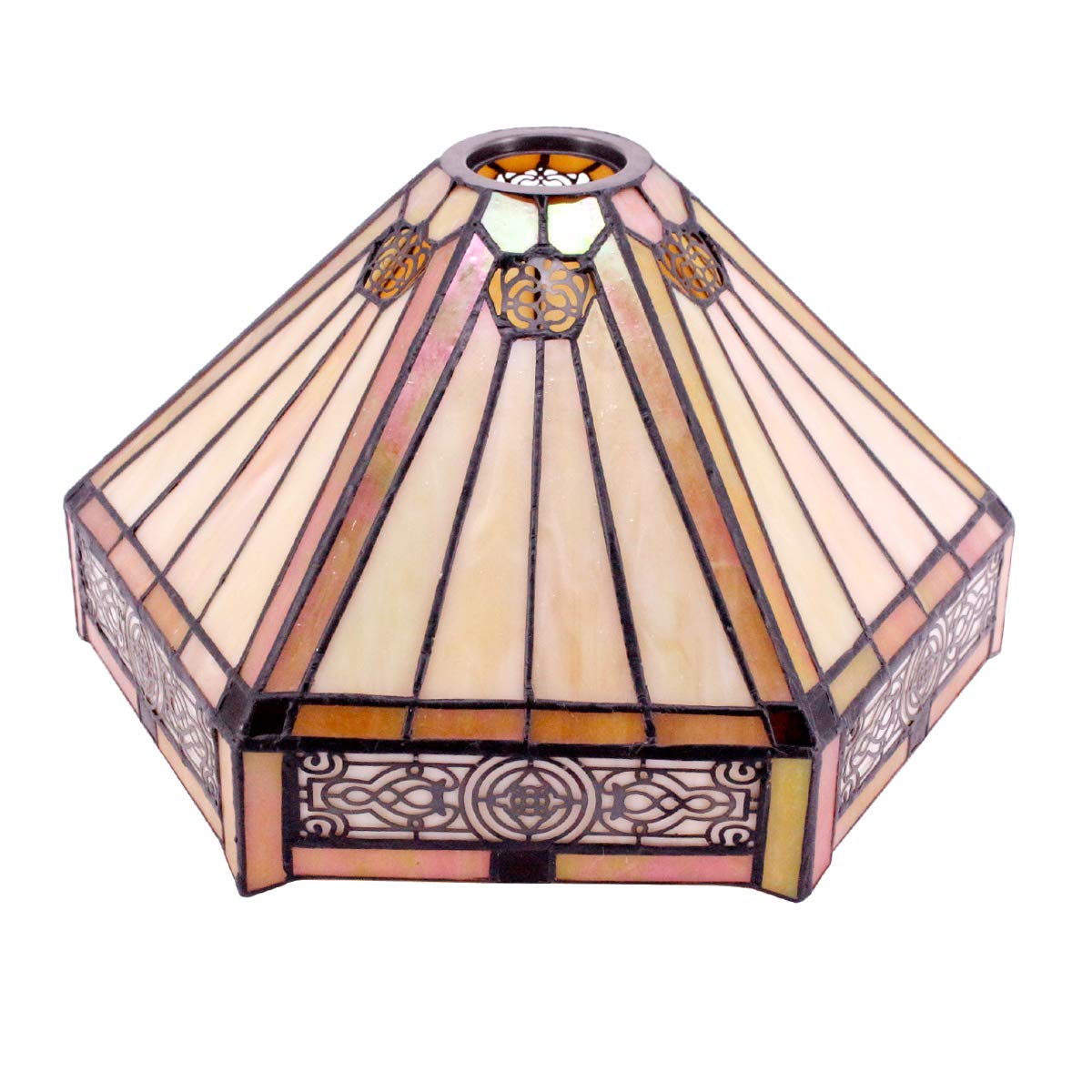 WERFACTORY Tiffany Lamp Shade Replacement - 12x10x6 Inch, Yellow Hexagon Stained Glass, Fits 1-5/8 Inch Fitter Opening, Mission Style