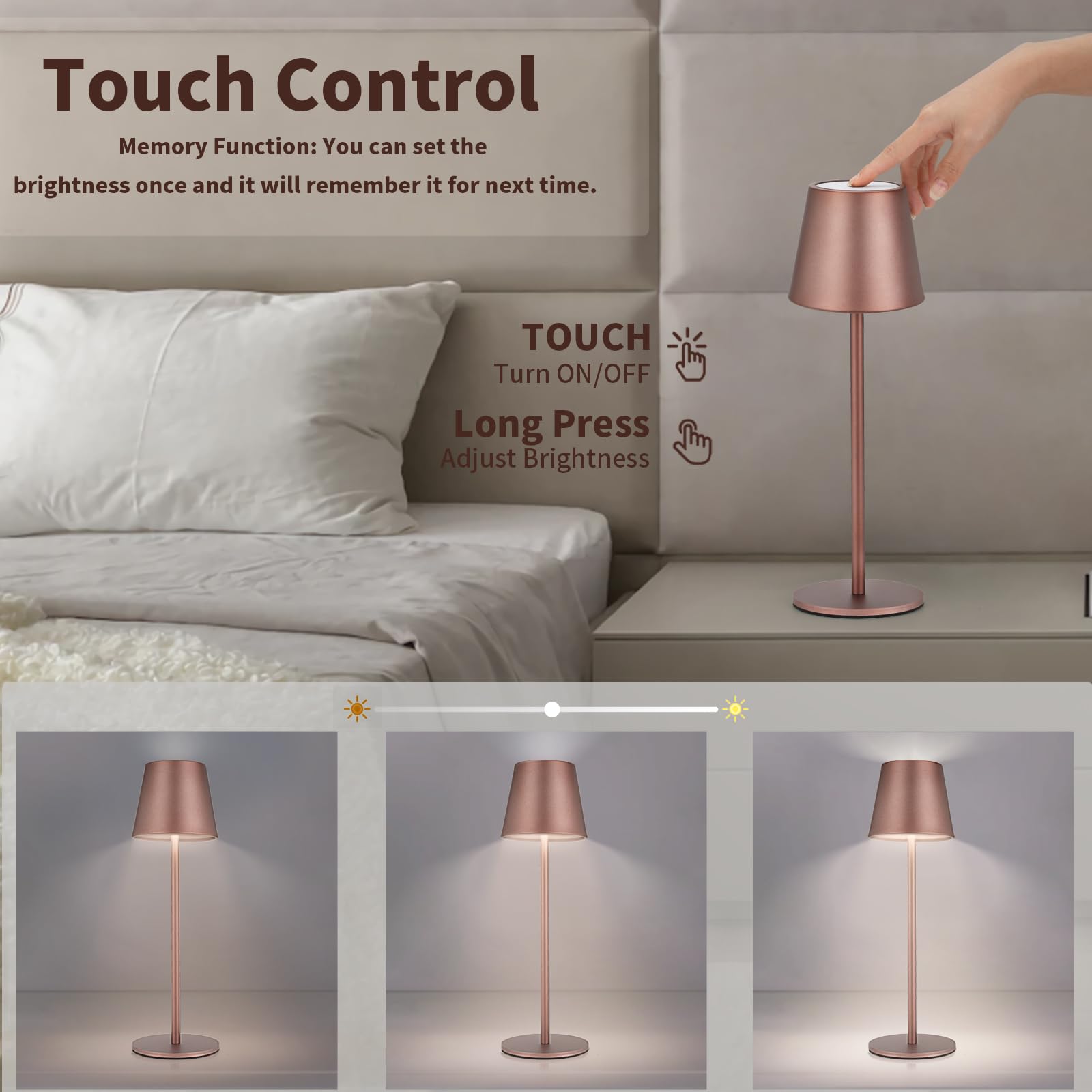 Maksone LED Cordless Table Lamp, 6600mAh Rechargeable, 3000K Dimming, IP54 Waterproof, Brown, Model USH2405-WT2PCSWW