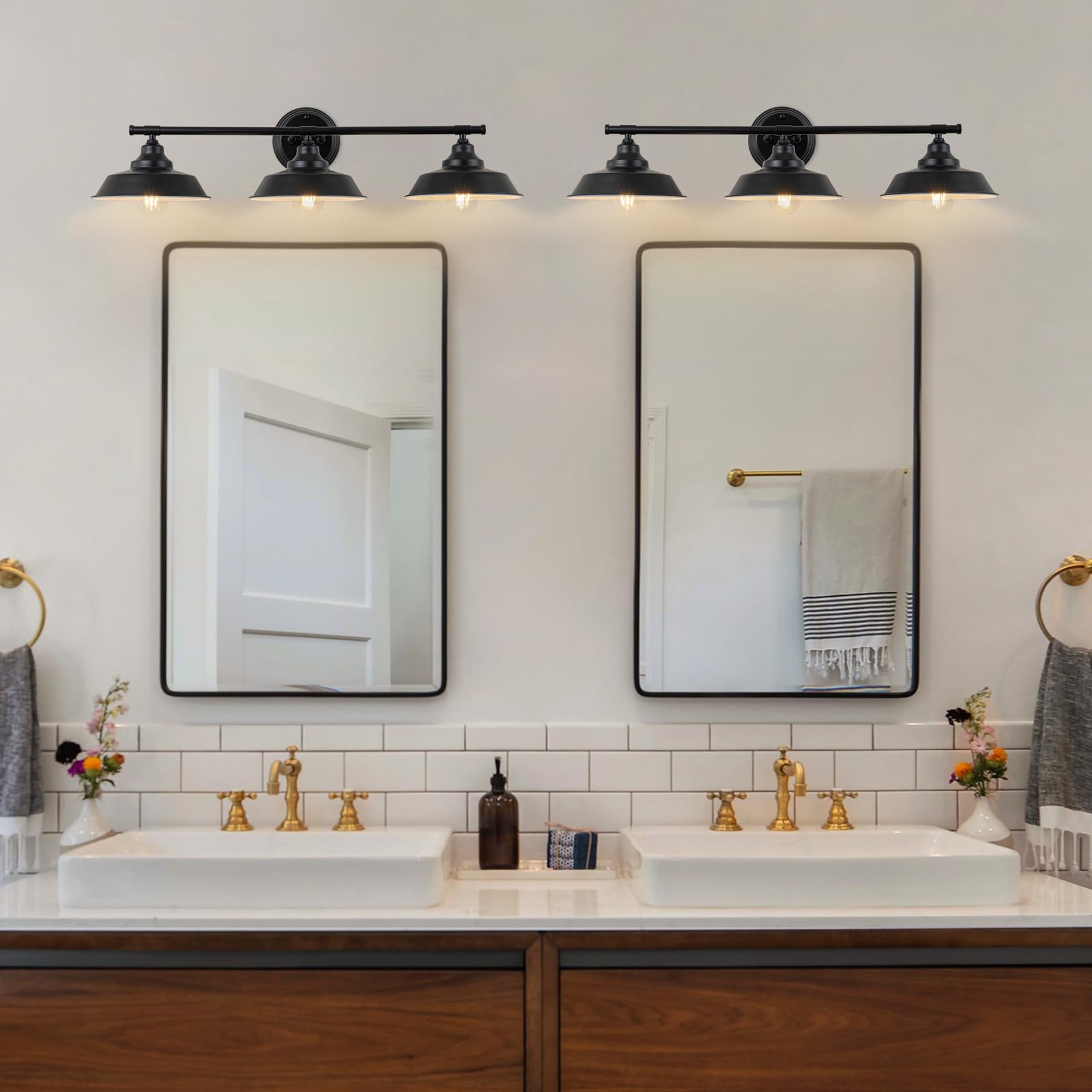 GoYeel Bathroom Vanity Light - Matte Black 3-Light Rustic Industrial Wall Sconce Fixture, Iron Material for Dressing Table
