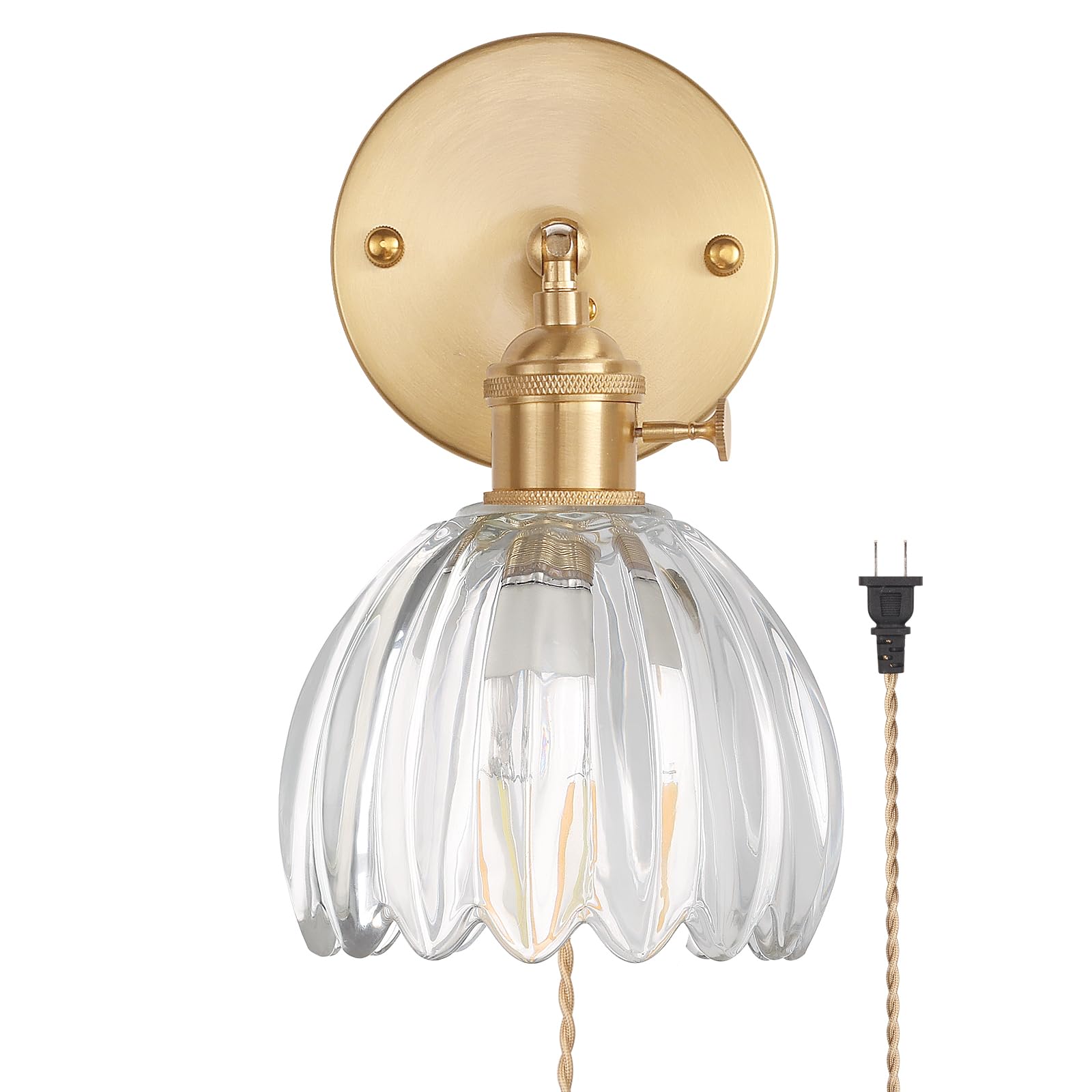 Shenmoyl Wall Sconce, Transparent Tulip Glass Lampshade, Plugin Size, Clear, Model 1-9336