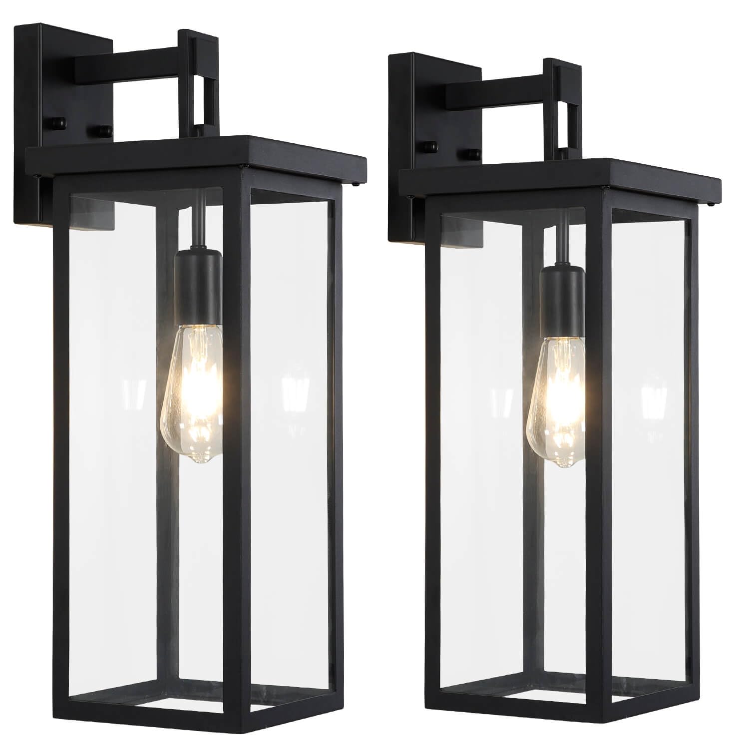 tewei 2 Pack Large Size Outdoor Wall Lantern Exterior Wall Light Fixture, 20 in Matte Black Porch Light Waterproof Outdoor Light