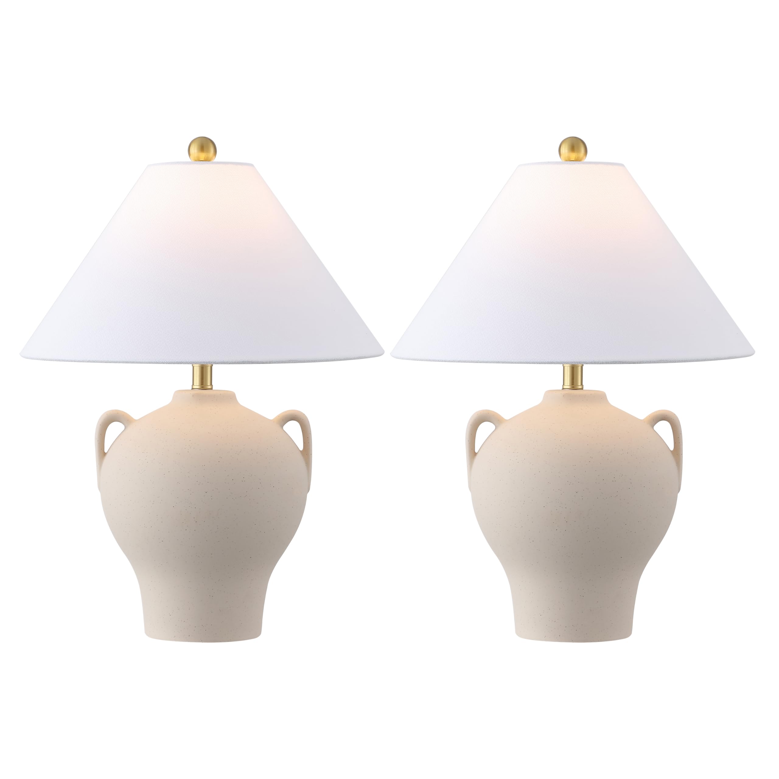SAFAVIEH Lighting Collection - Rowyn Beige Ceramic Table Lamp Set of 2, 18 Decorative Accent Lights with Fabric Shades, E26 Bulb