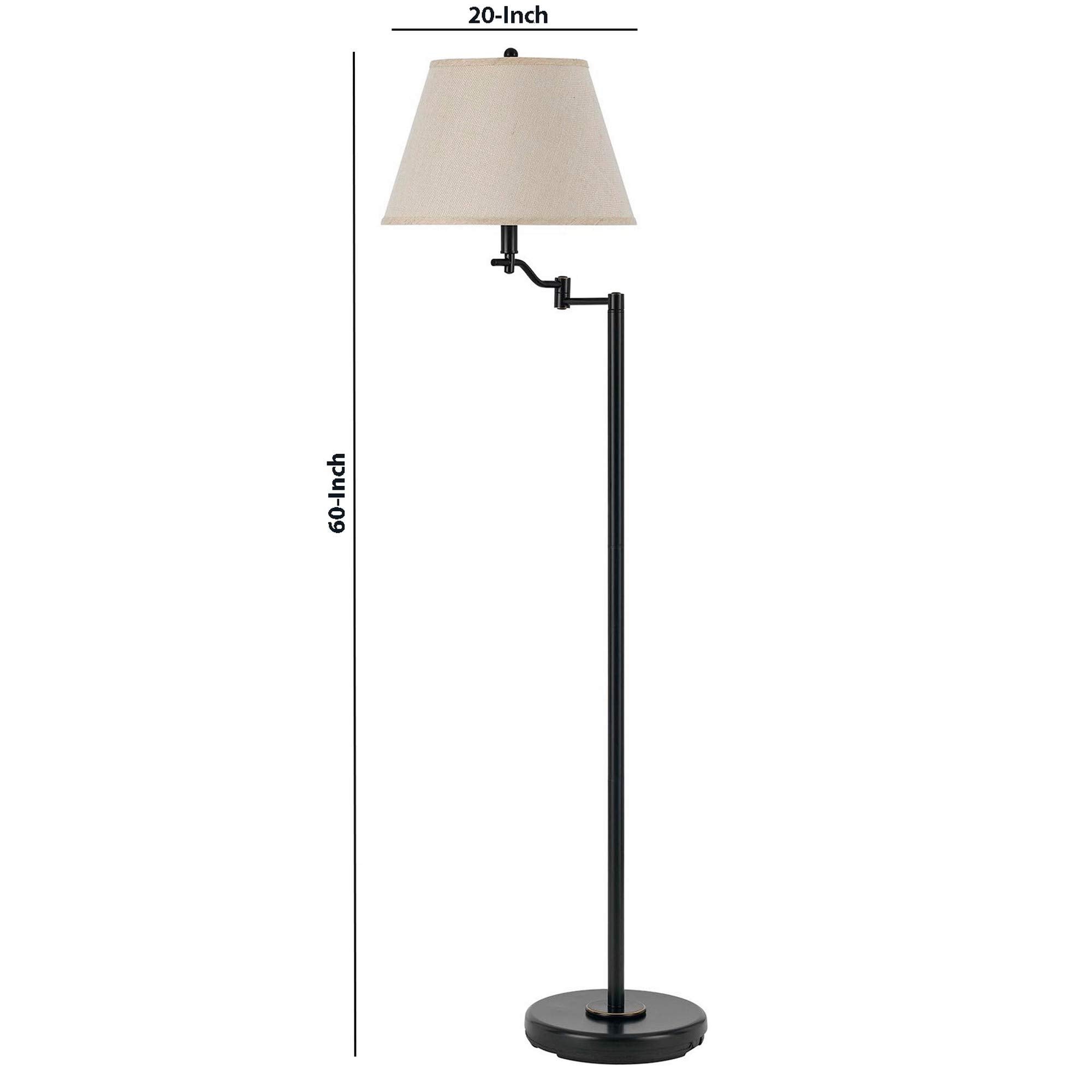 Benjara 3 Way Metal Body Floor Lamp With Swing Arm And Conical Fabric Shade, Black