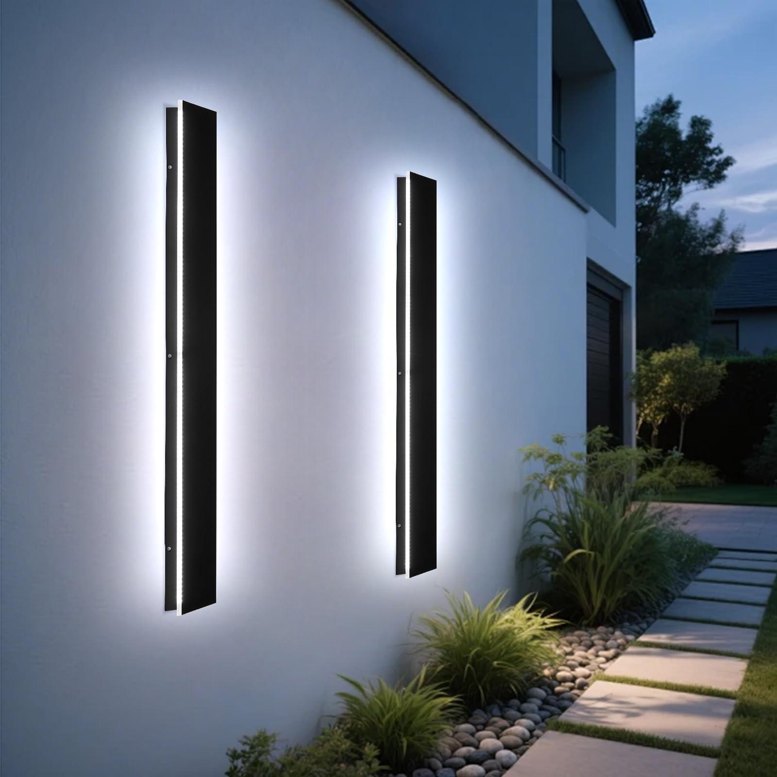 Modern Outdoor Lights - 47.3inch Dimmable Linear Exterior Sconce Lighting Waterproof Wall Mount, Black Led Long Wall Porch Light