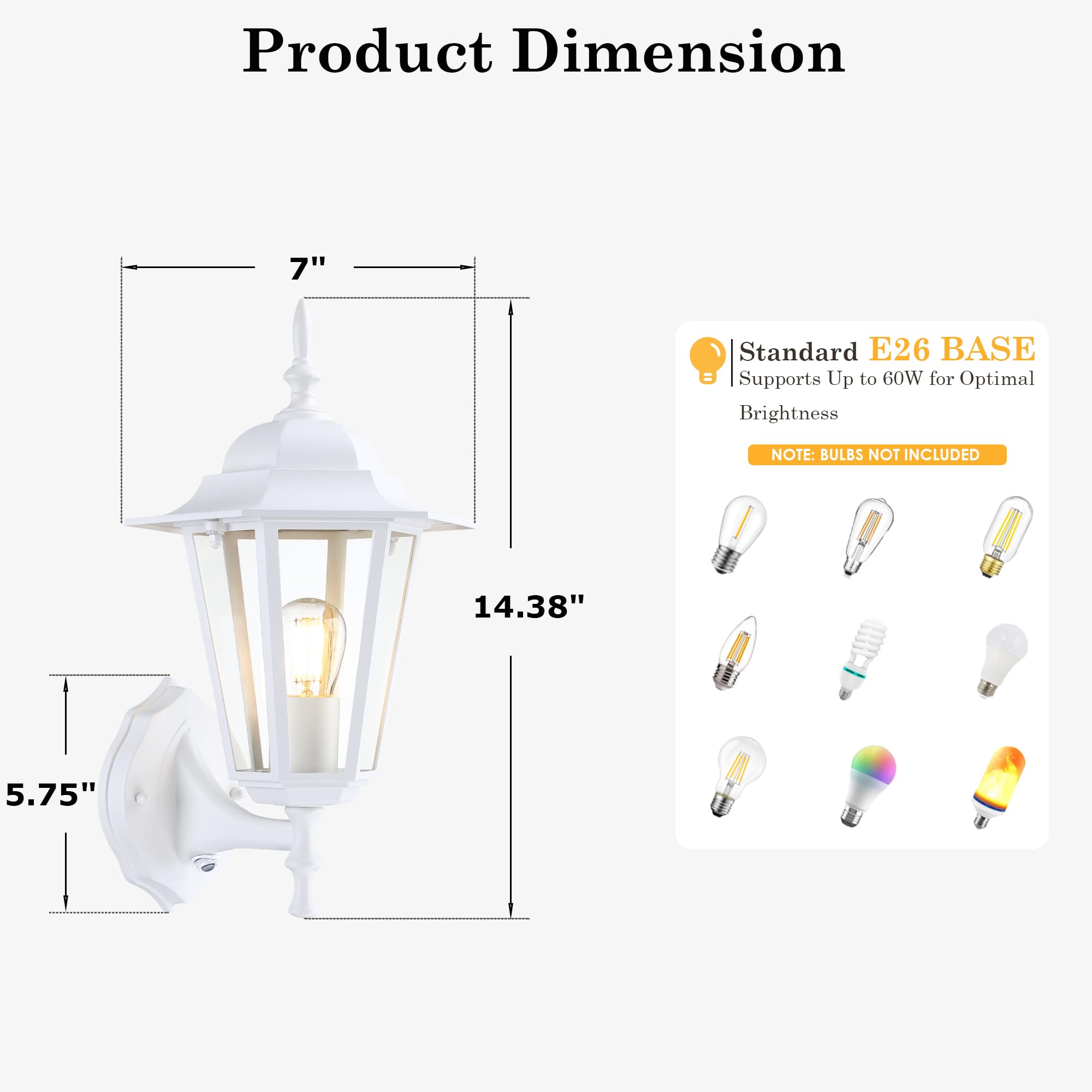 GRUENLICH Dusk to Dawn Outdoor Wall Sconce, 14in White Aluminum, Clear Glass, 2 Pack, Model GR-WL003D2D-WT-2PK