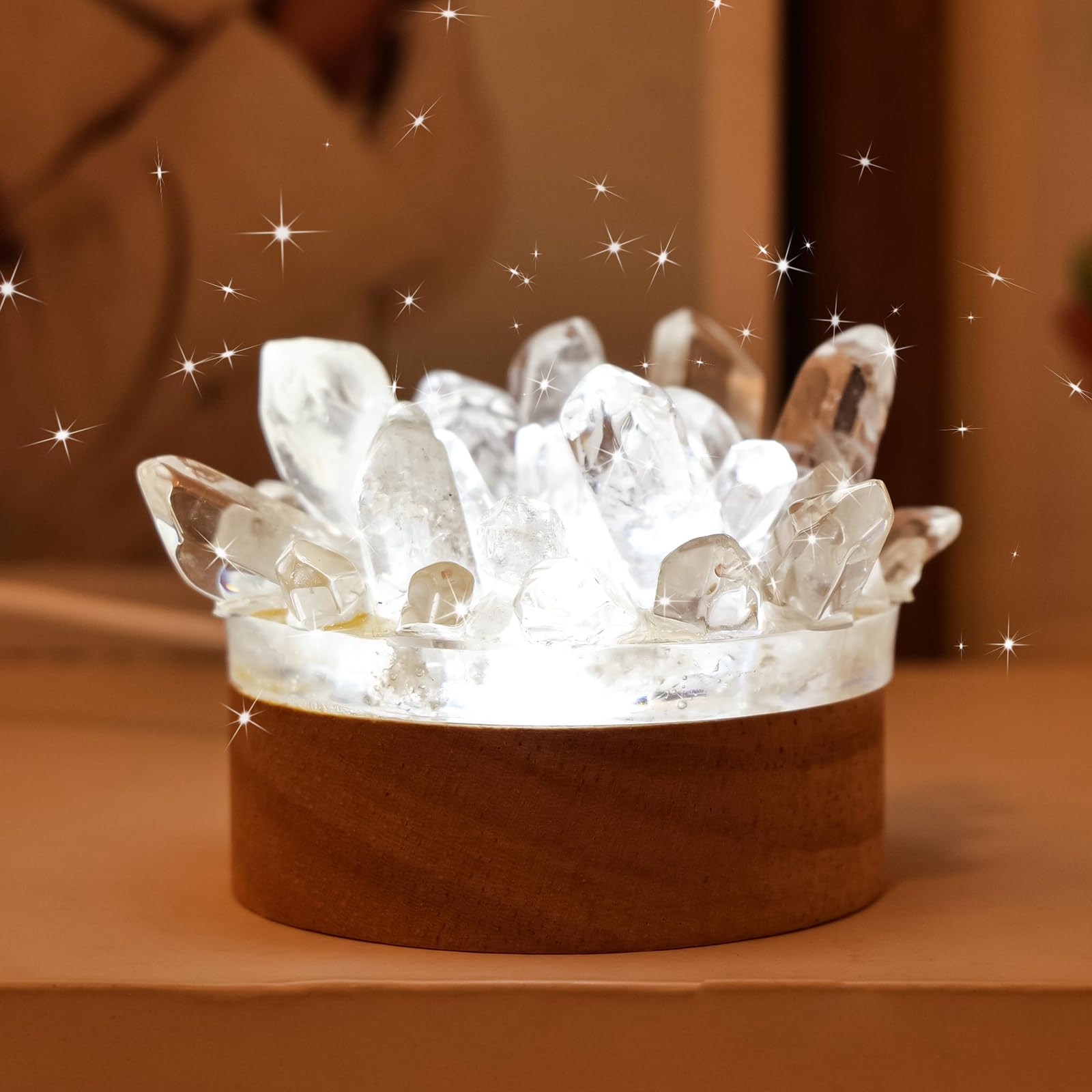 Runyangshi Natural Crystal Night Lamp Bedroom Bedside Sleep Night Light Clear Healing Single Crystal Gemstone Quartz Ambient Lig