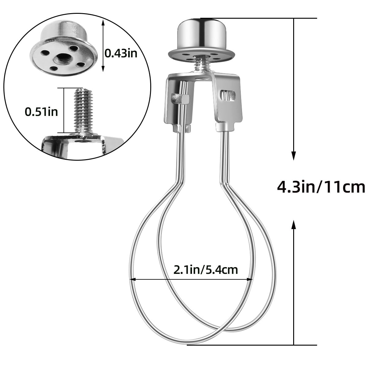 Yuntop Silver Clip On Lampshade Adapter With Finial, Metal Lamp Shade Holder For Light Bulbs