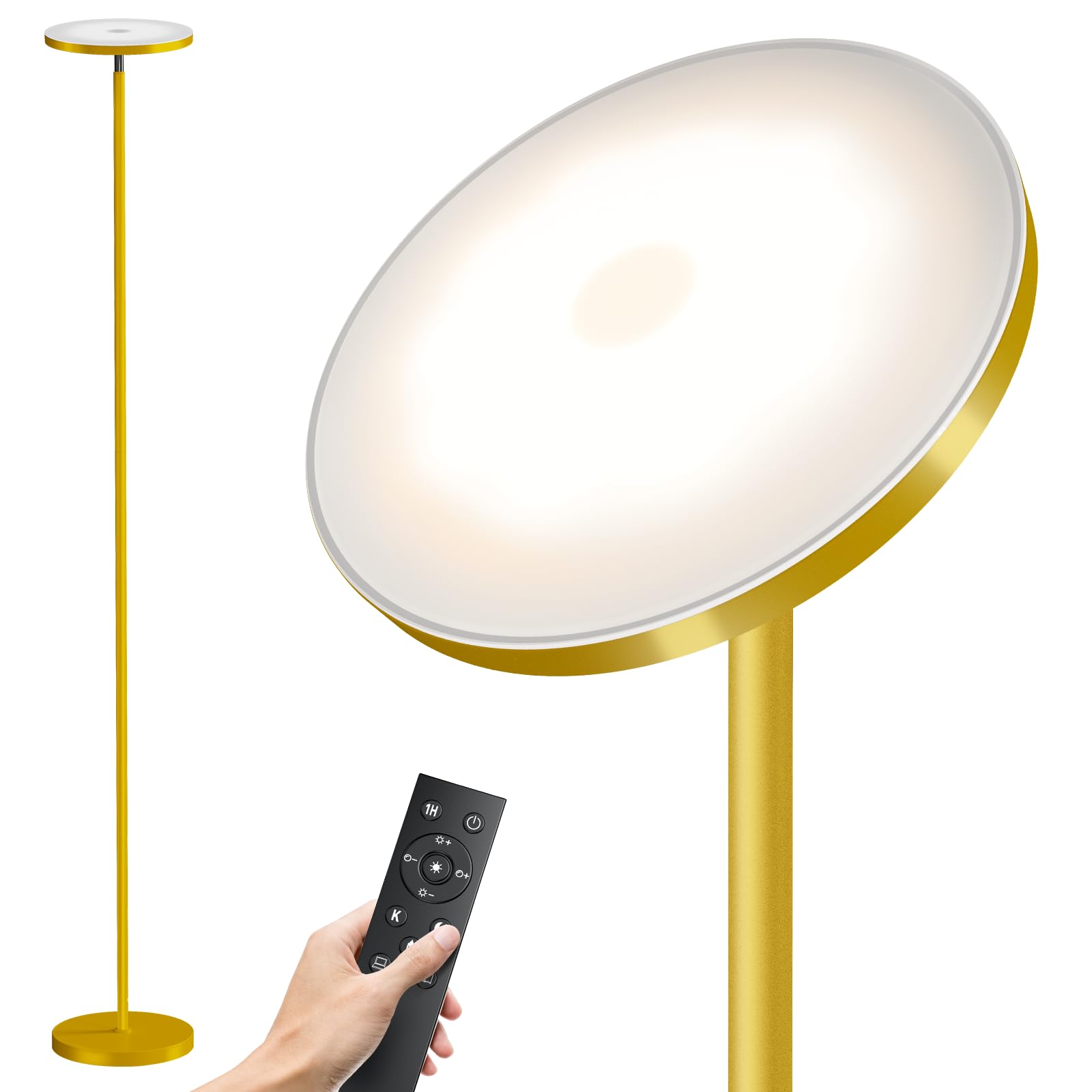 SUNMORY LED Floor Lamp, 32W Super Bright, Remote Control, 69in Tall, Gold, Model FLD-032-XR