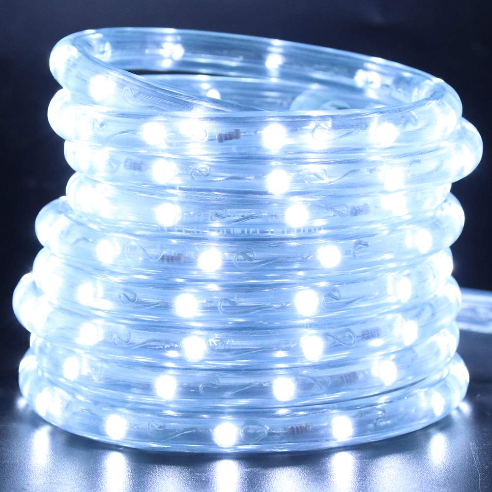 Xunata LED Rope Lights, 6.6ft Waterproof 2-Wire Tube Light Kit, PVC, White, for Outdoor and Home Decoration