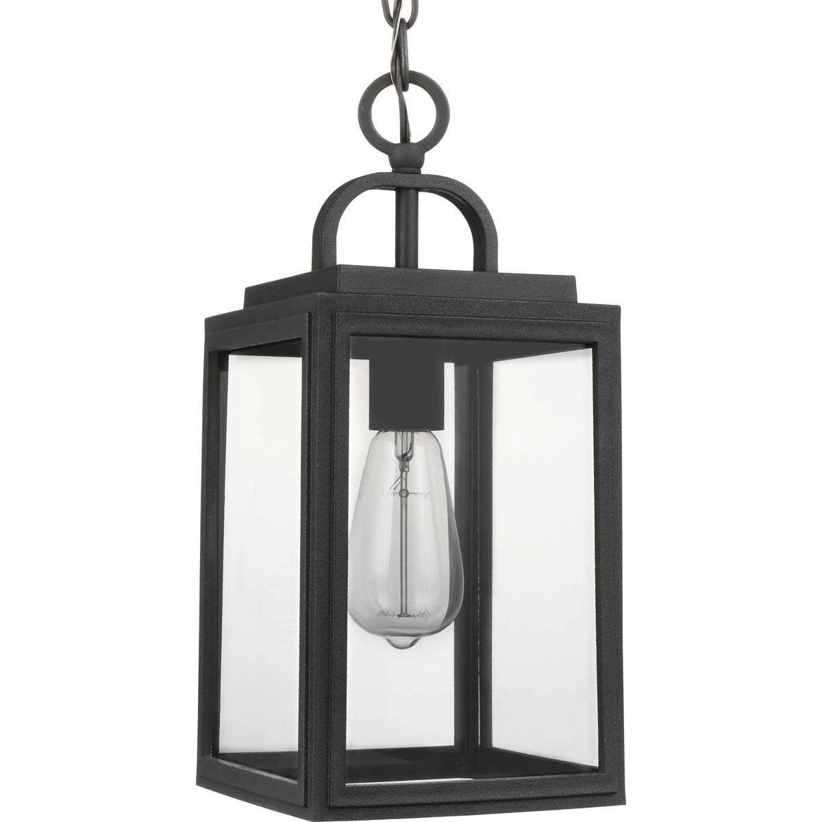 Progress Lighting 1-Light Outdoor Hanging Lantern, Textured Black, 15.38x7x7, Model P550064-031, Clear Glass, Farmhouse Style