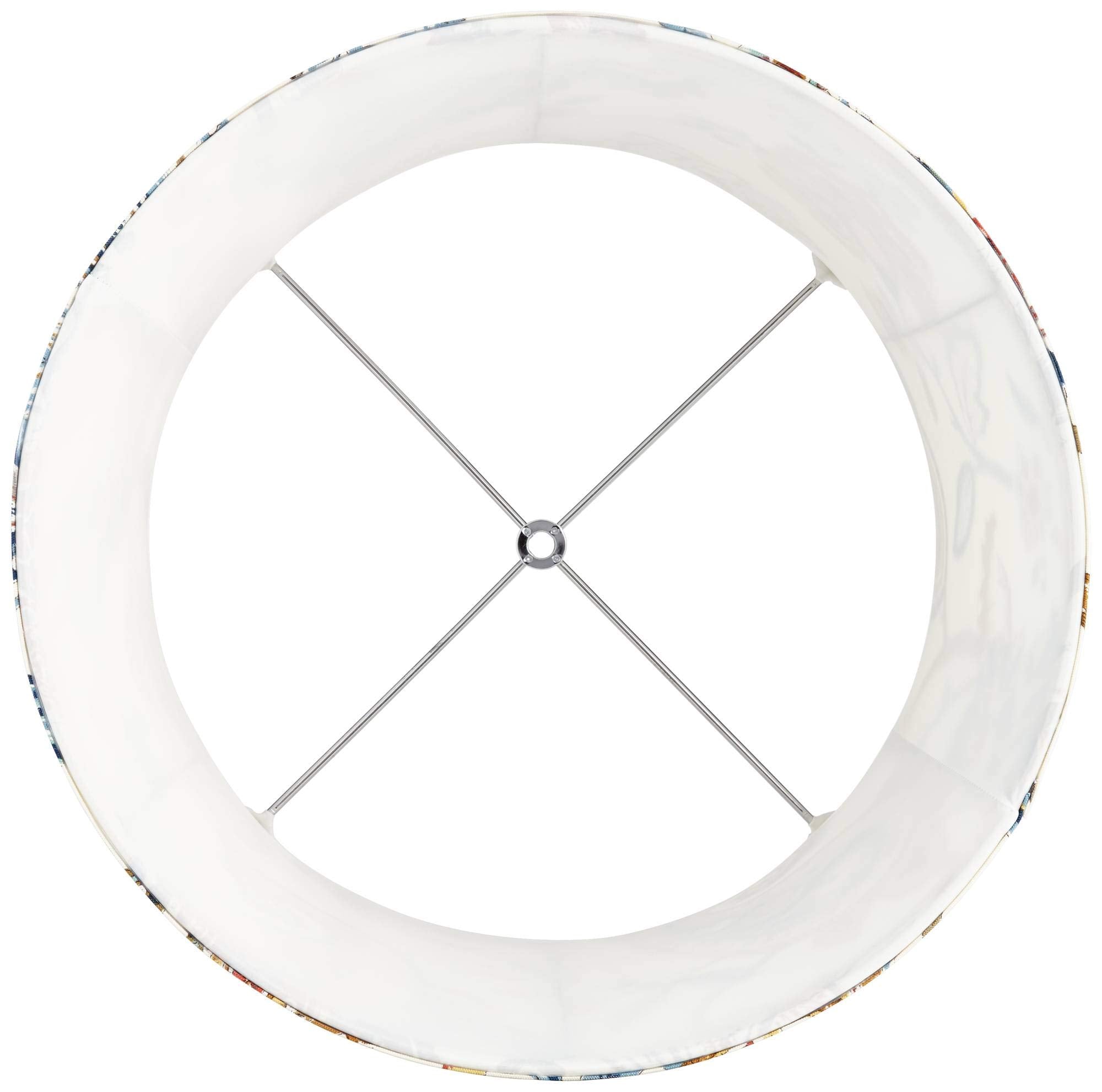 White With Paisley Print Medium Drum Lamp Shade 14&quot; Top X 16&quot; Bottom X 11.5&quot; High (Spider) Replacement With Harp And Finial - Springcrest