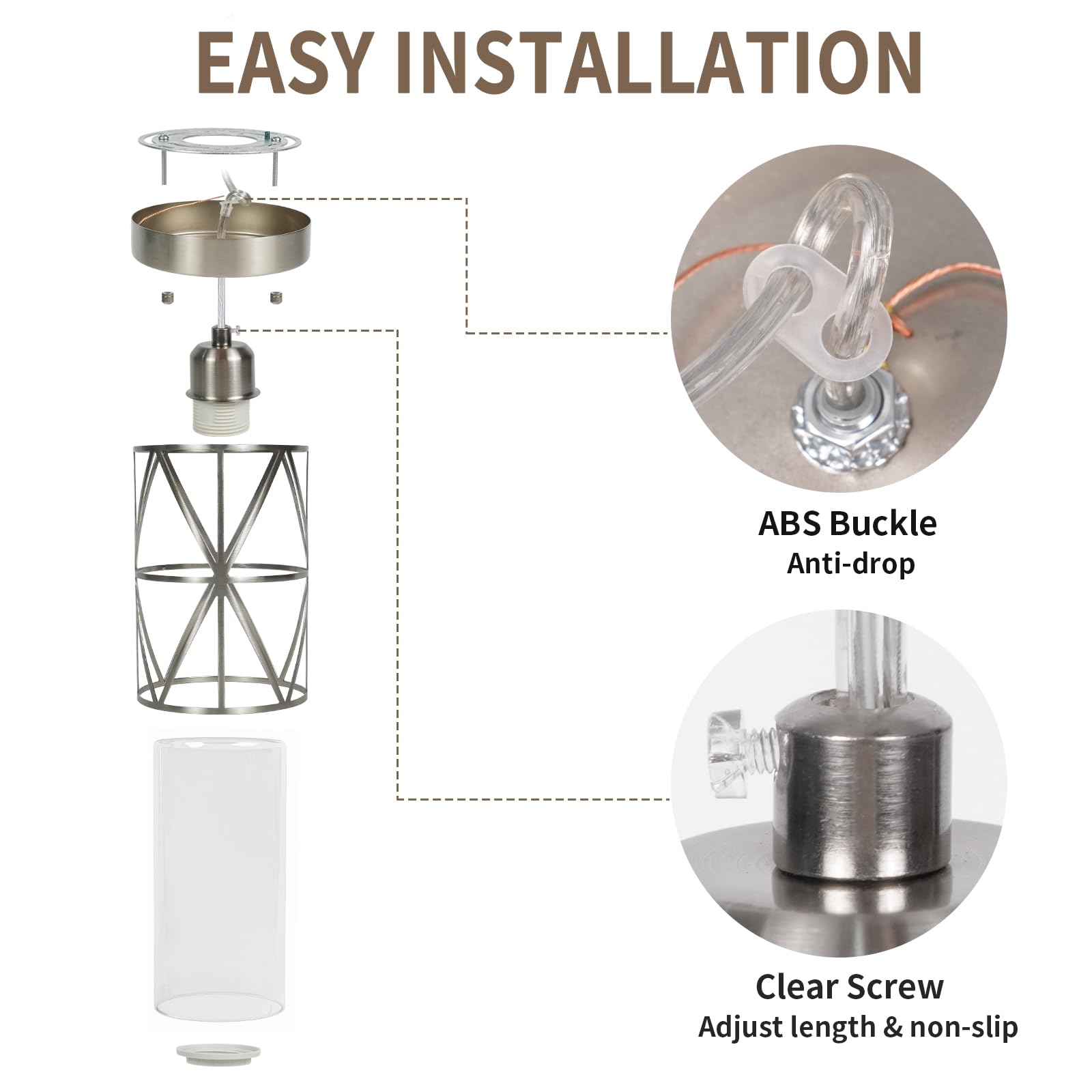 Zlierop Pendant Light - 5.4" x 7.9" Modern Kitchen Fixture, Clear Glass & Brushed Nickel, Model 6bec50a8