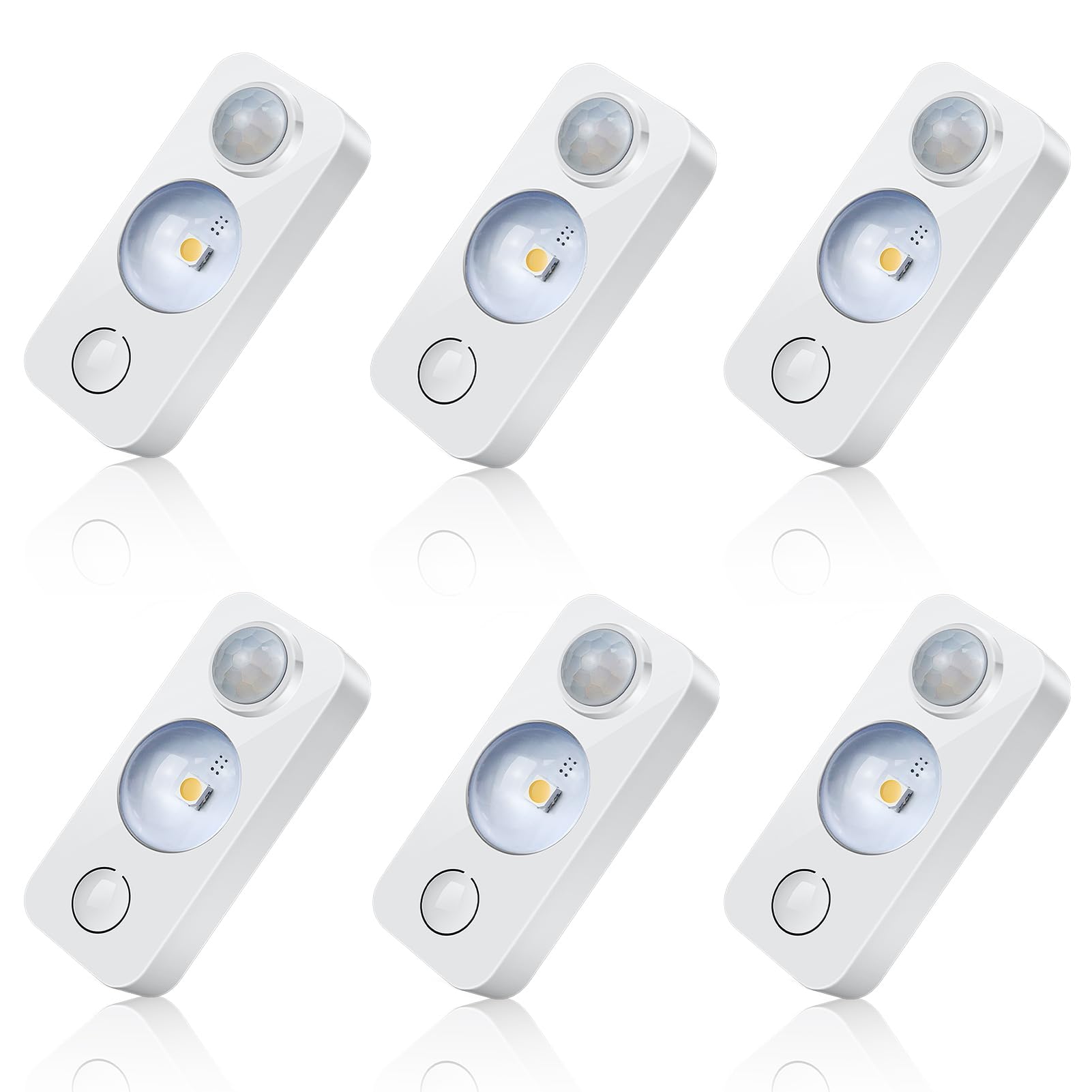 NIEGNOWOO LED Motion Sensor Puck Lights, Rechargeable, Daylight White, 6 Pack, USB Charging Cord Included, Model DC-GY-CGD-DW-6P-US
