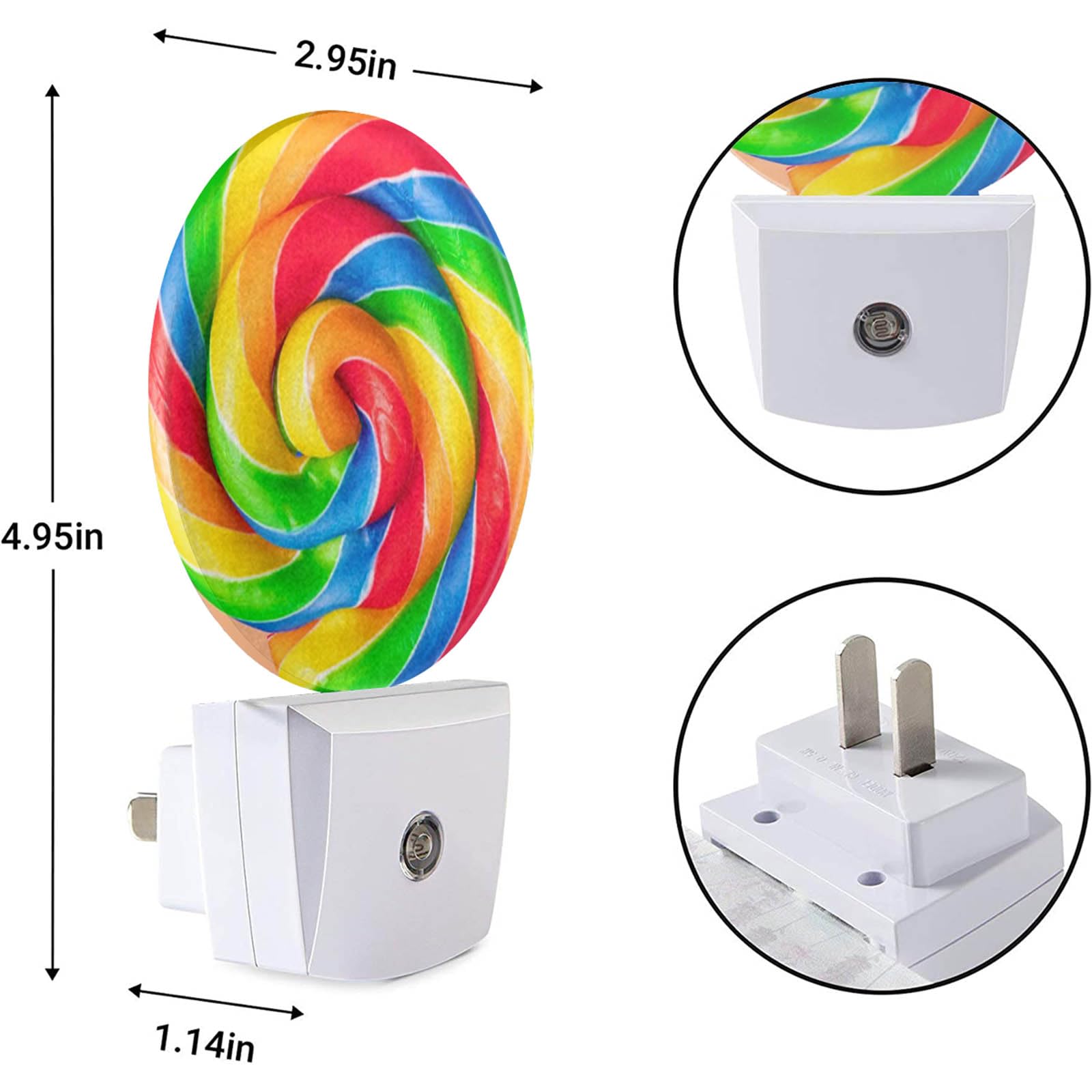 Ekobla Lollipop Night Light, Colorful Candy Rainbow Swirl Night Lights Plug Into Wall For Boys Girls, Led Lamp For Stairway/Hall