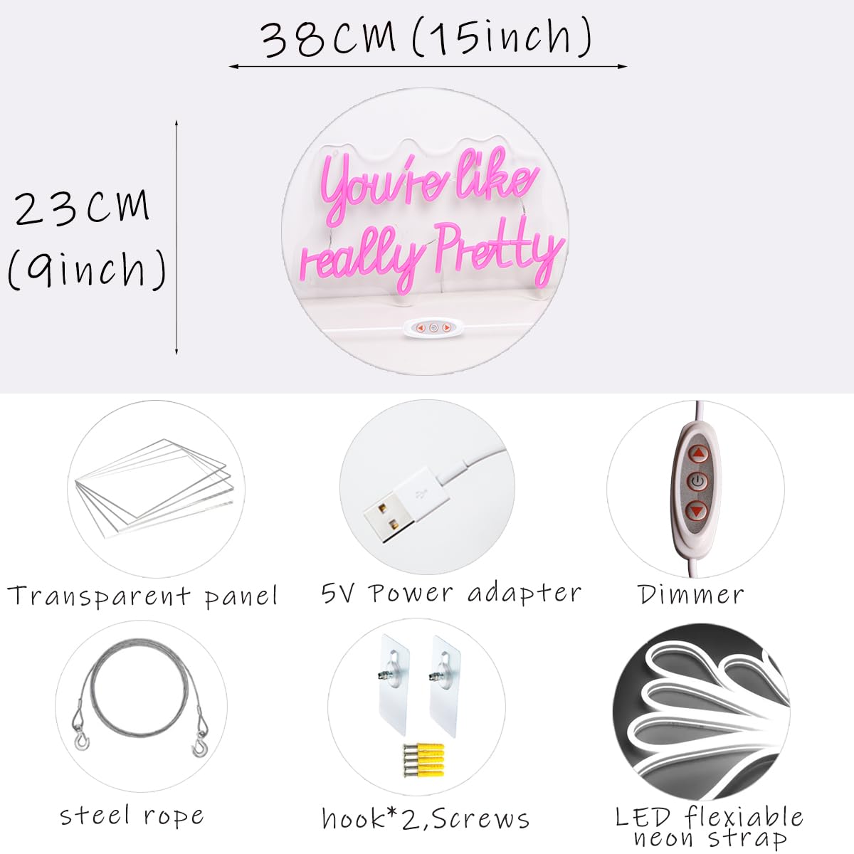 You like really pretty Neon Sign for bedroom wall,Pink led sign for wall decor with USB Power and Dimmer Switch,15 * 9 inch neon